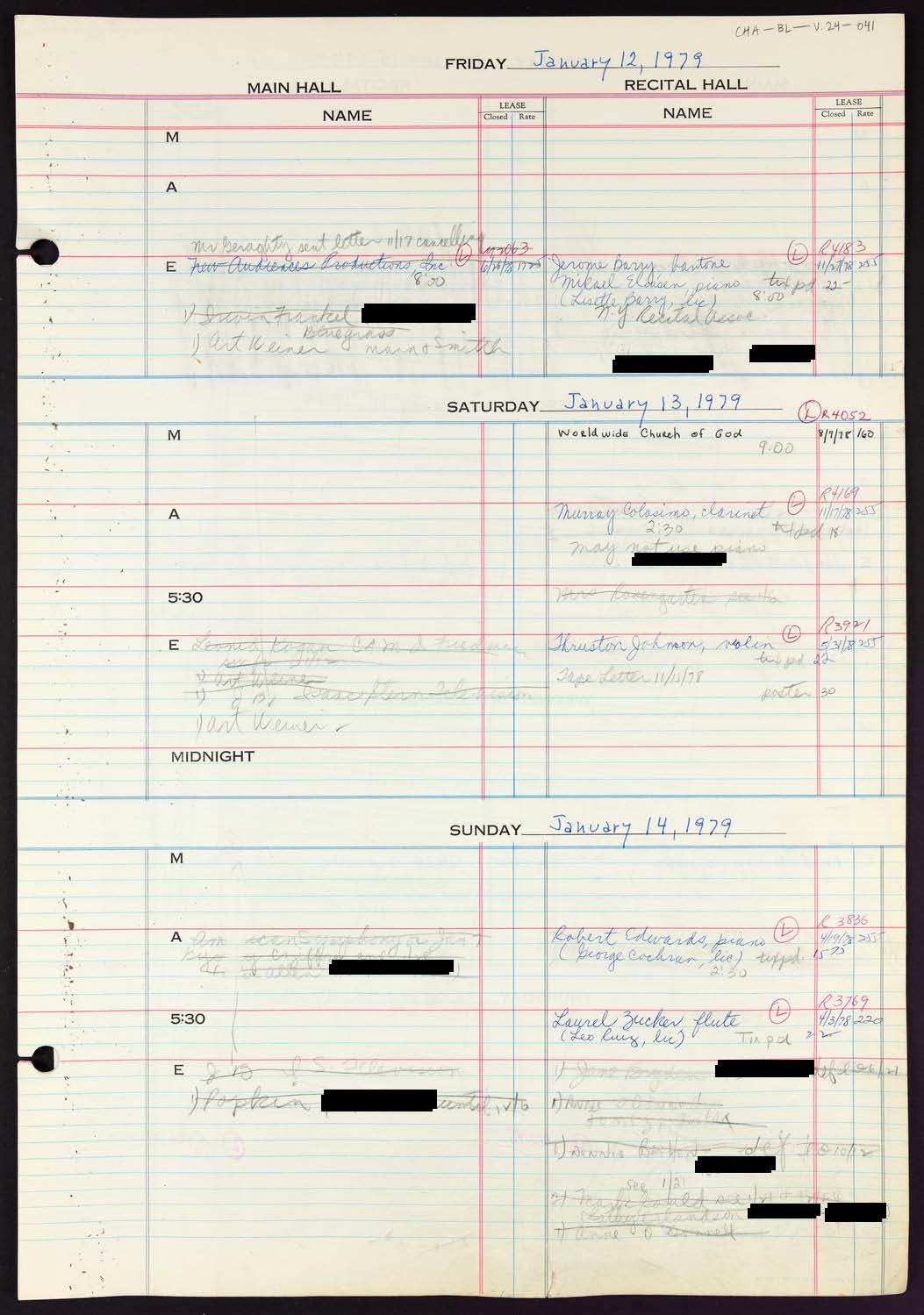 Carnegie Hall Booking Ledger, volume 24, page 41