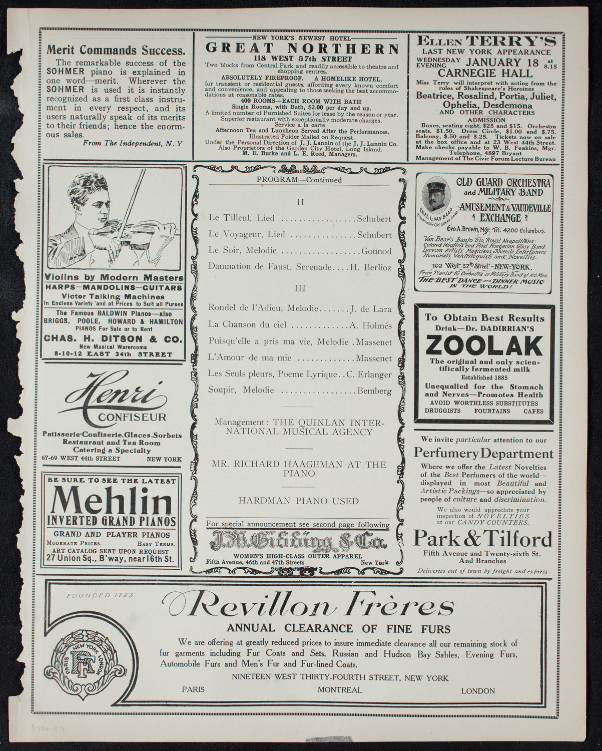 Maurice Renaud, Baritone, January 10, 1911, program page 7