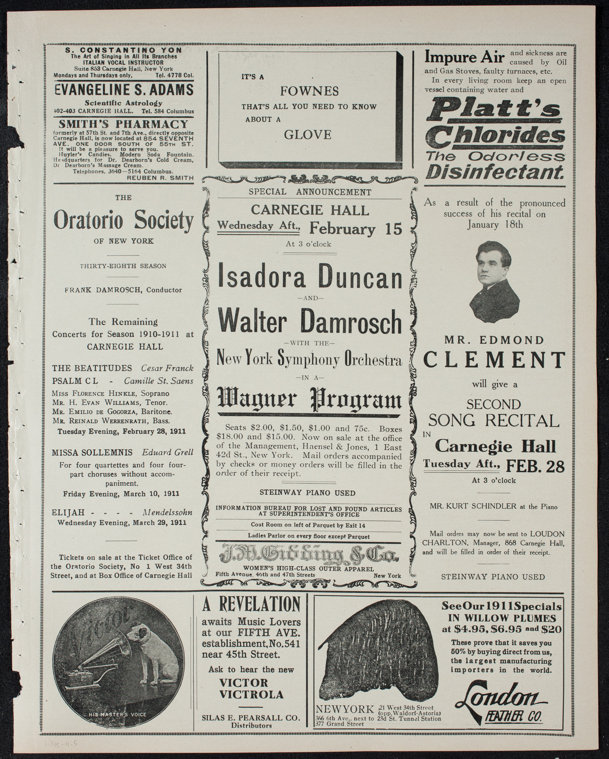 New York Philharmonic, January 31, 1911, program page 9