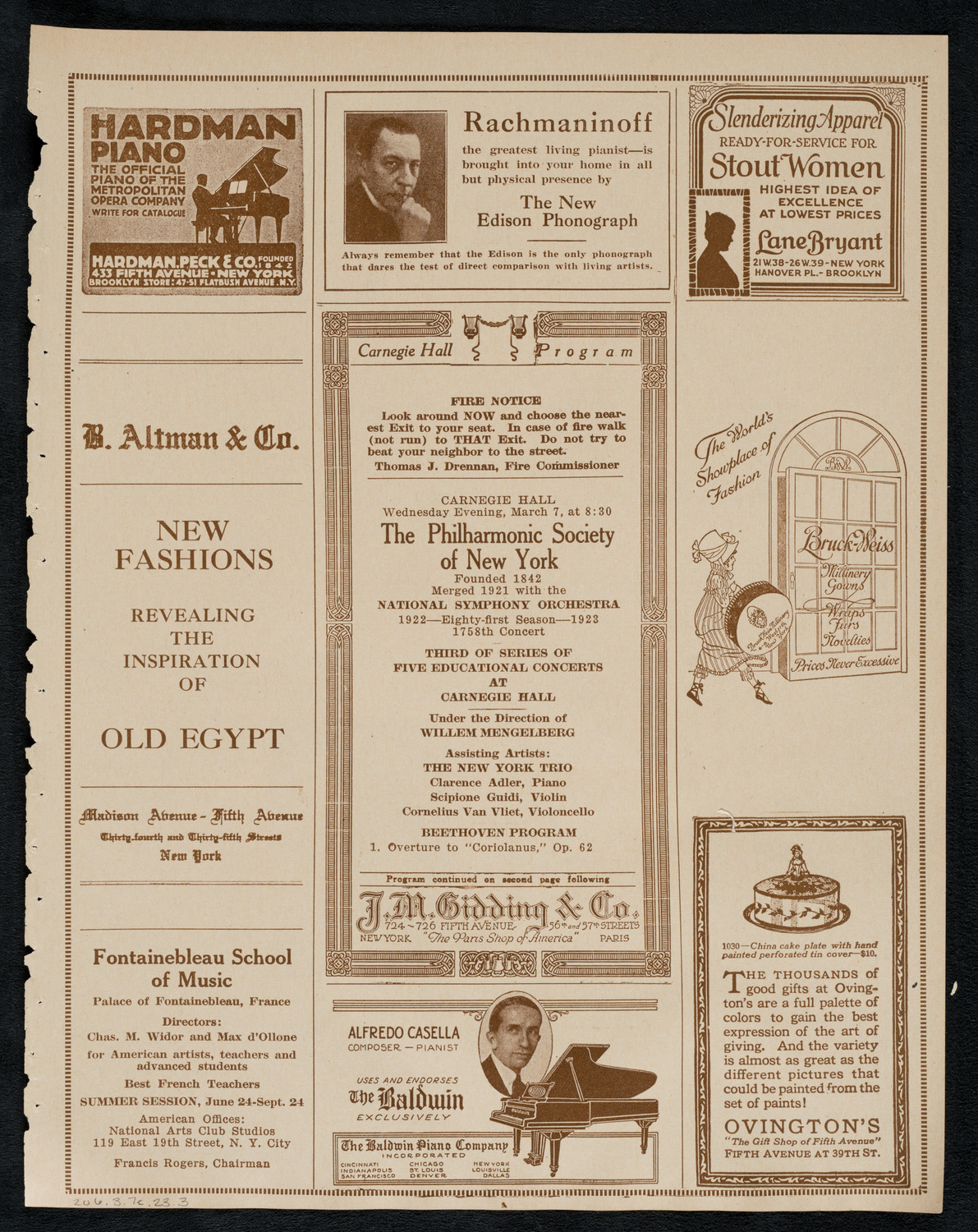 New York Philharmonic, March 7, 1923, program page 5