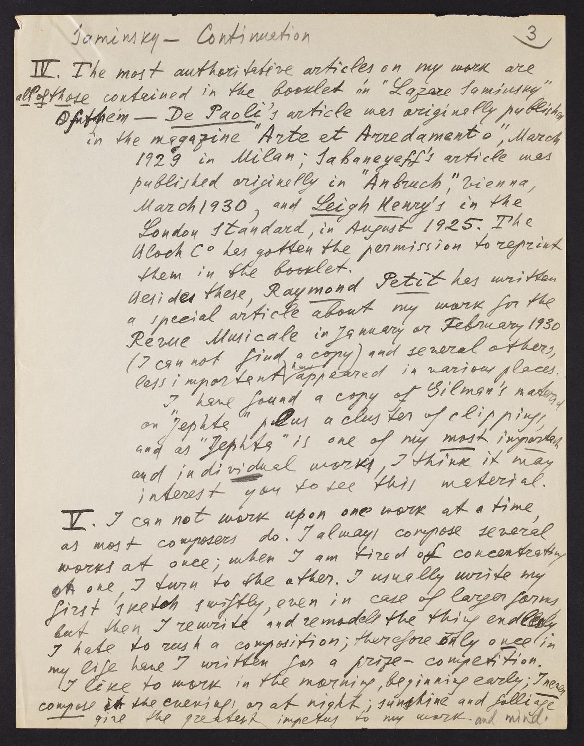 Correspondence from Lazare Saminsky to David Ewen, page 4 of 5