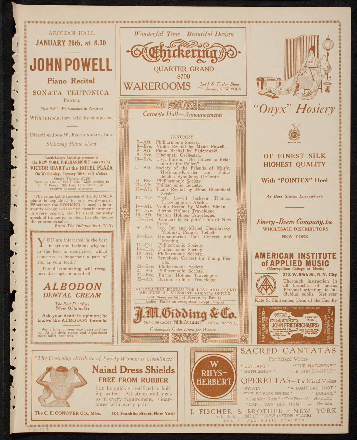 Boston Symphony Orchestra, January 6, 1917, program page 3