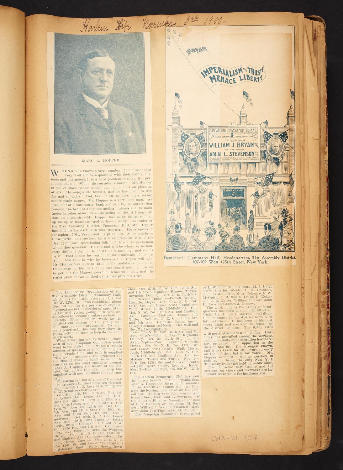 Isaac Hopper Scrapbook, page 107: 1900