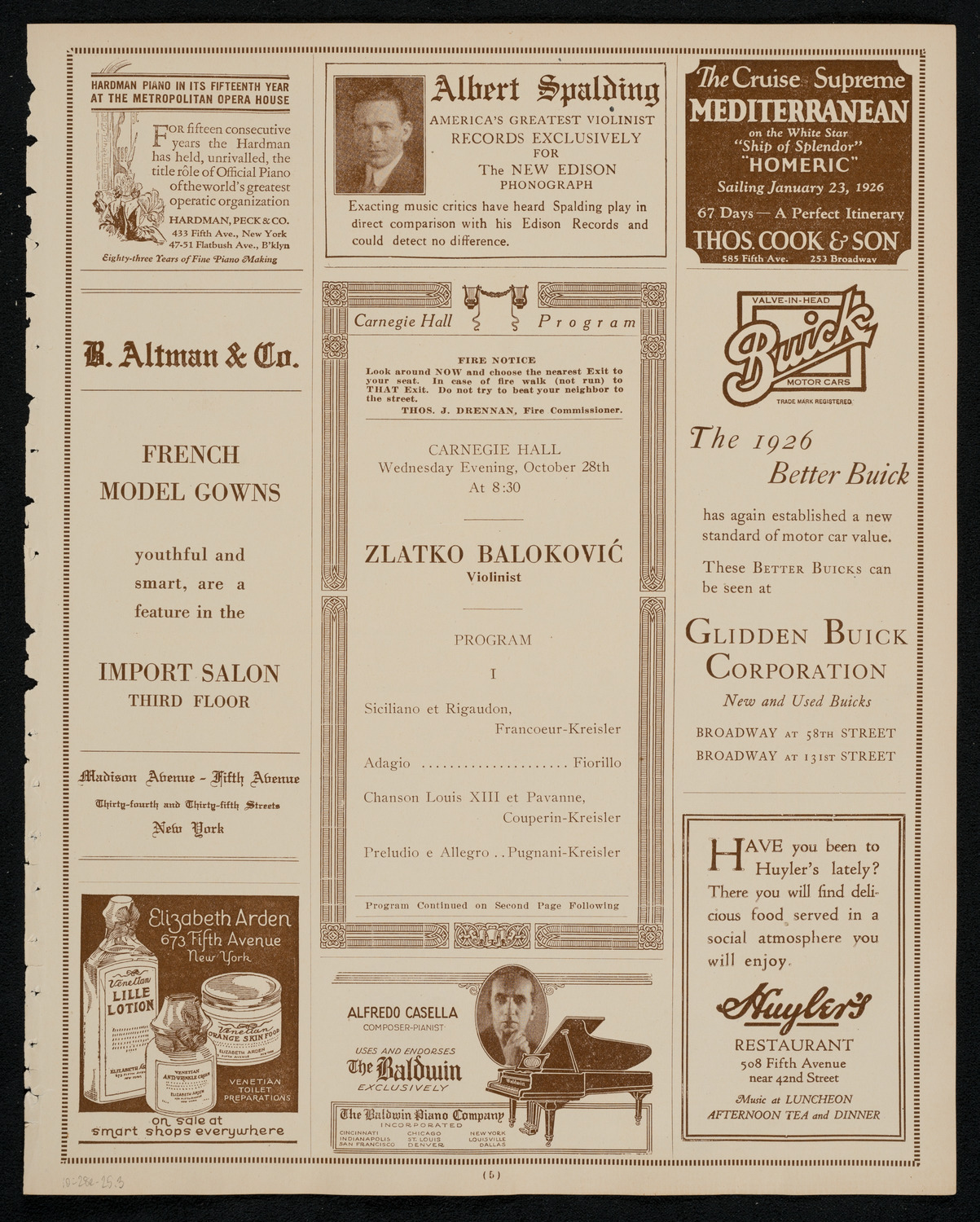 Zlatko Balokovic, Violin, October 28, 1925, program page 5