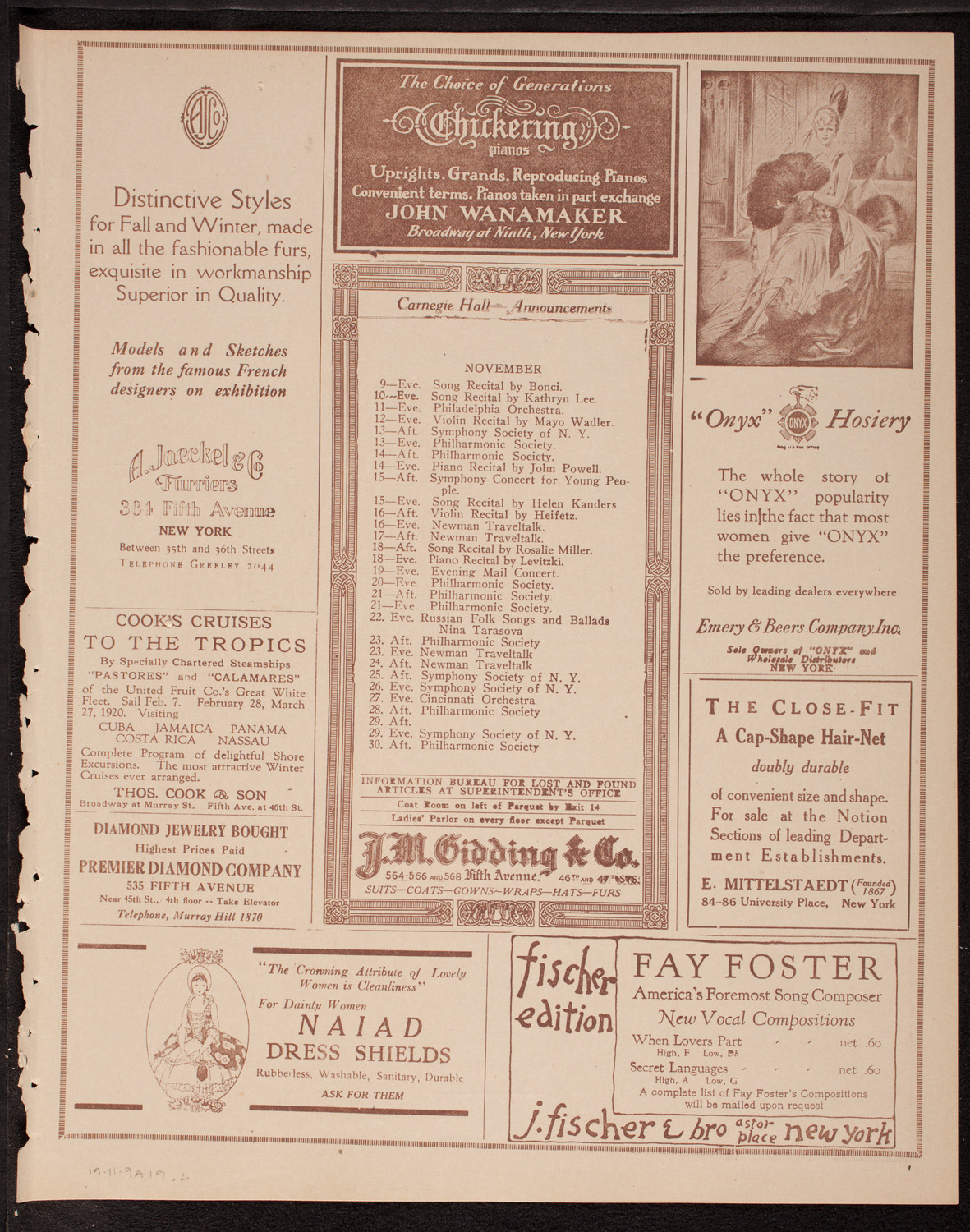 Sophie Braslau, Contralto, November 9, 1919, program page 3