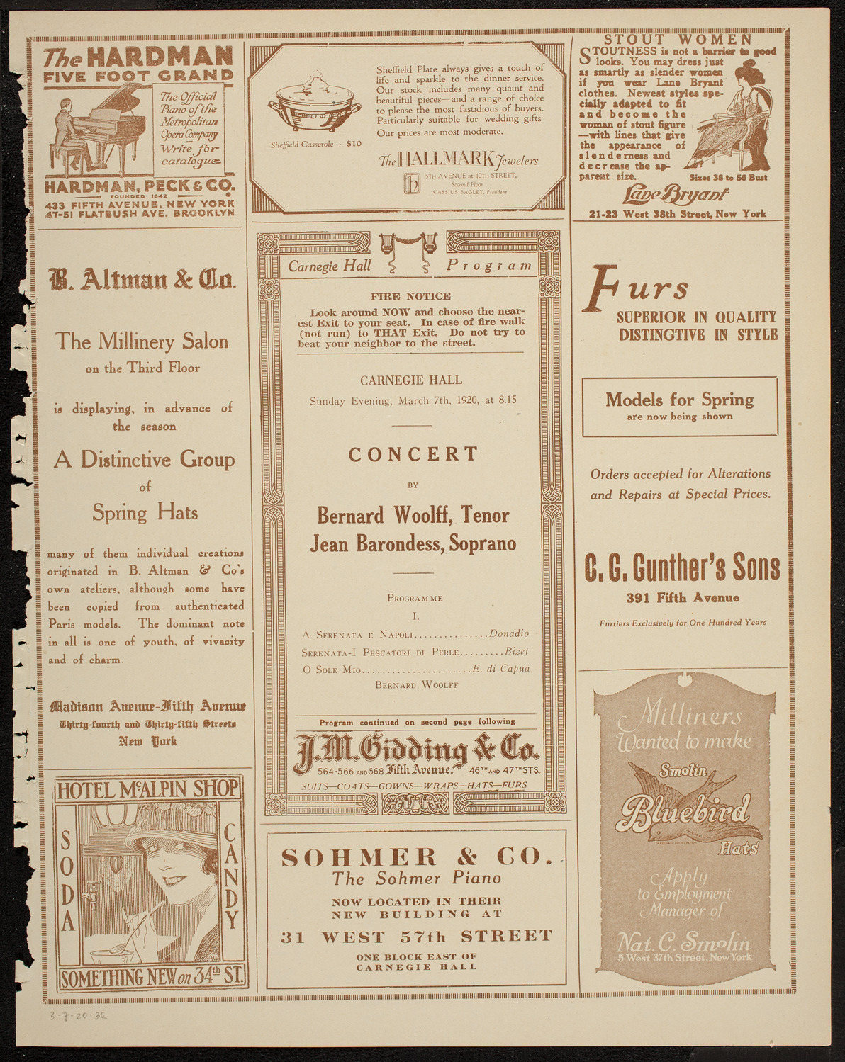 Bernard Woolff and Jean Barondess, March 7, 1920, program page 5