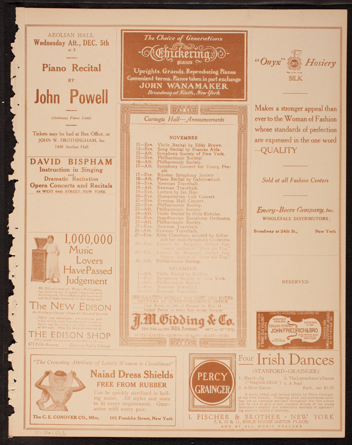 New York Philharmonic, November 11, 1917, program page 3