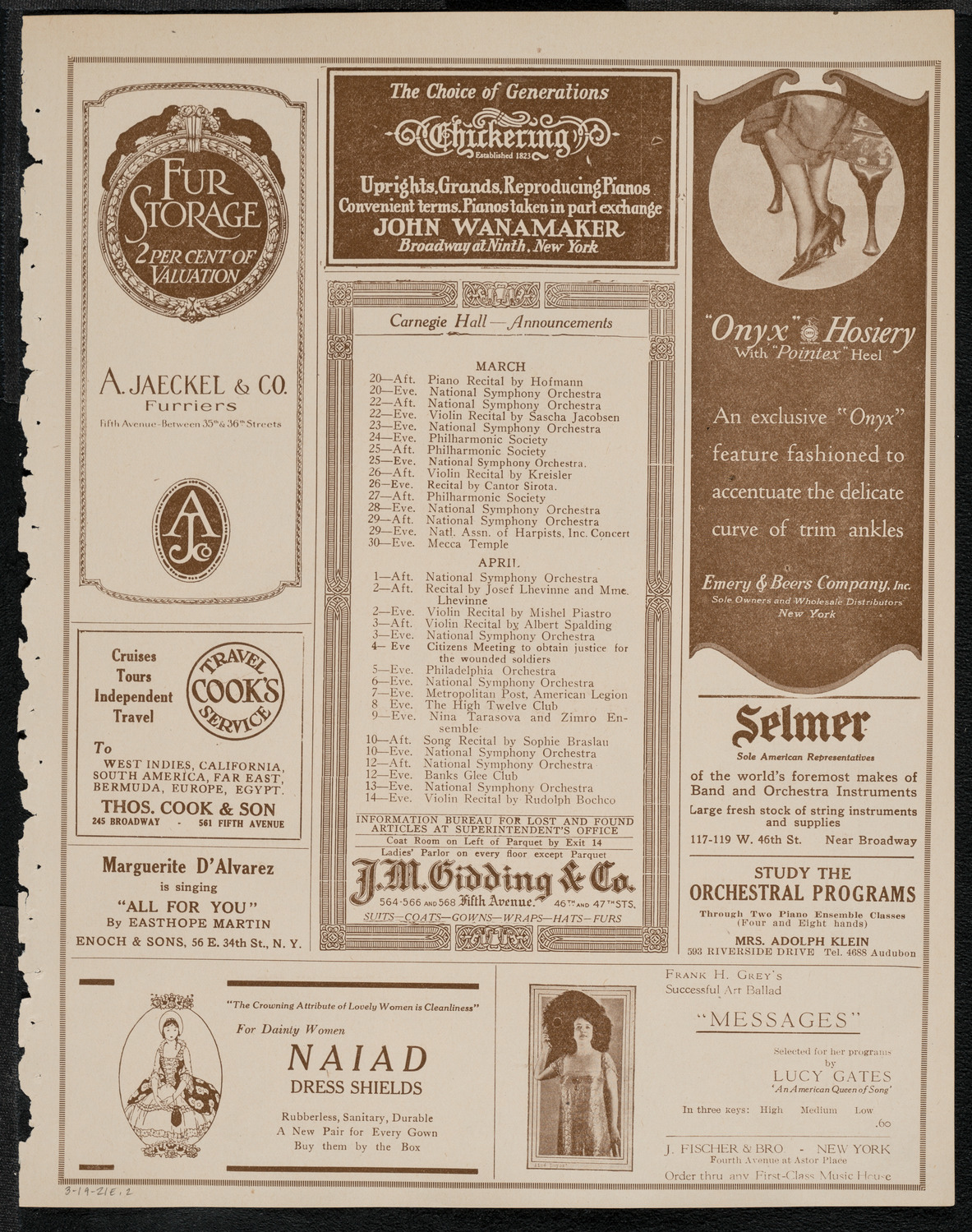 Jean Barondess, Soprano, March 19, 1921, program page 3