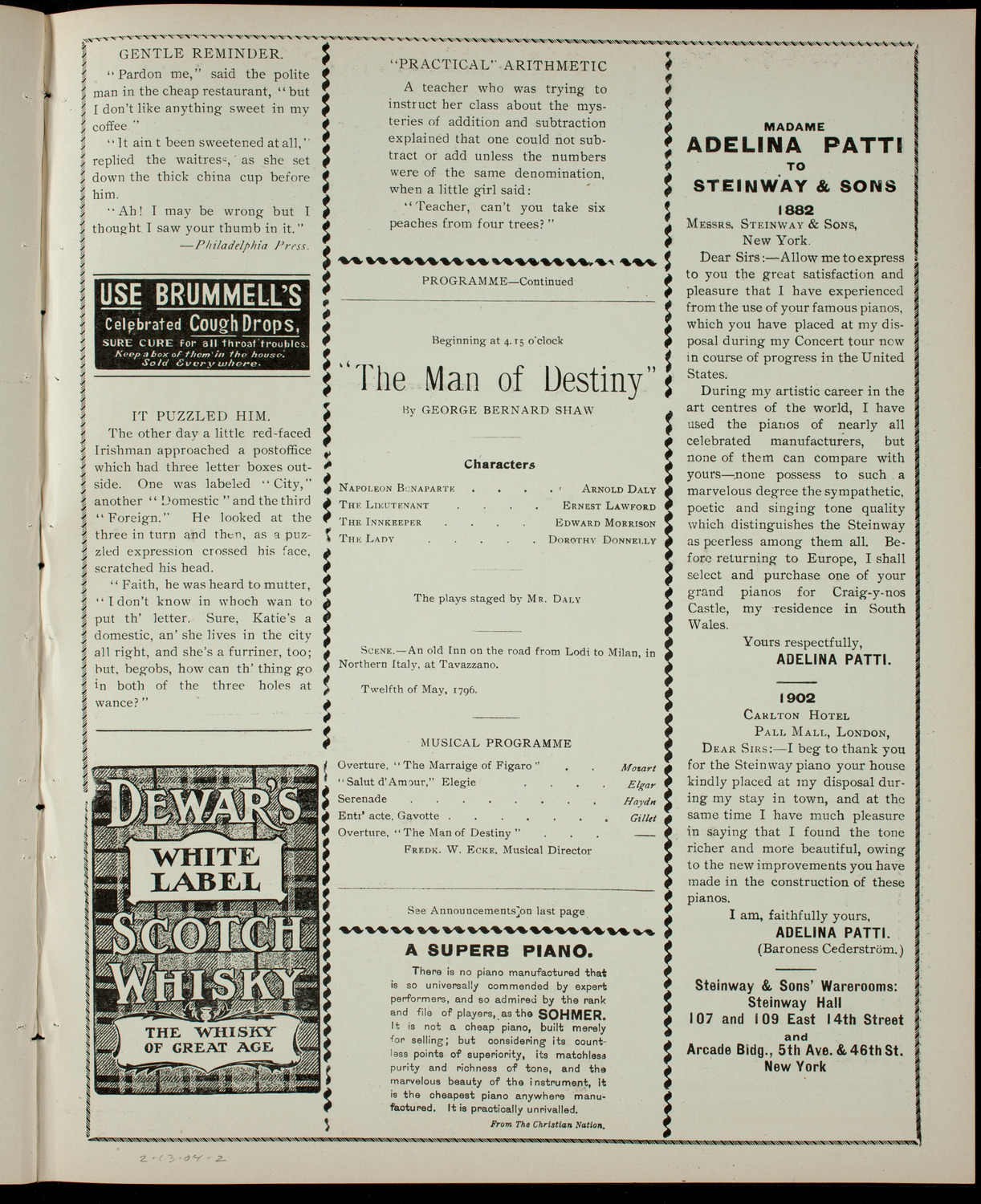 Amateur Comedy Club, February 13, 1904, program page 3