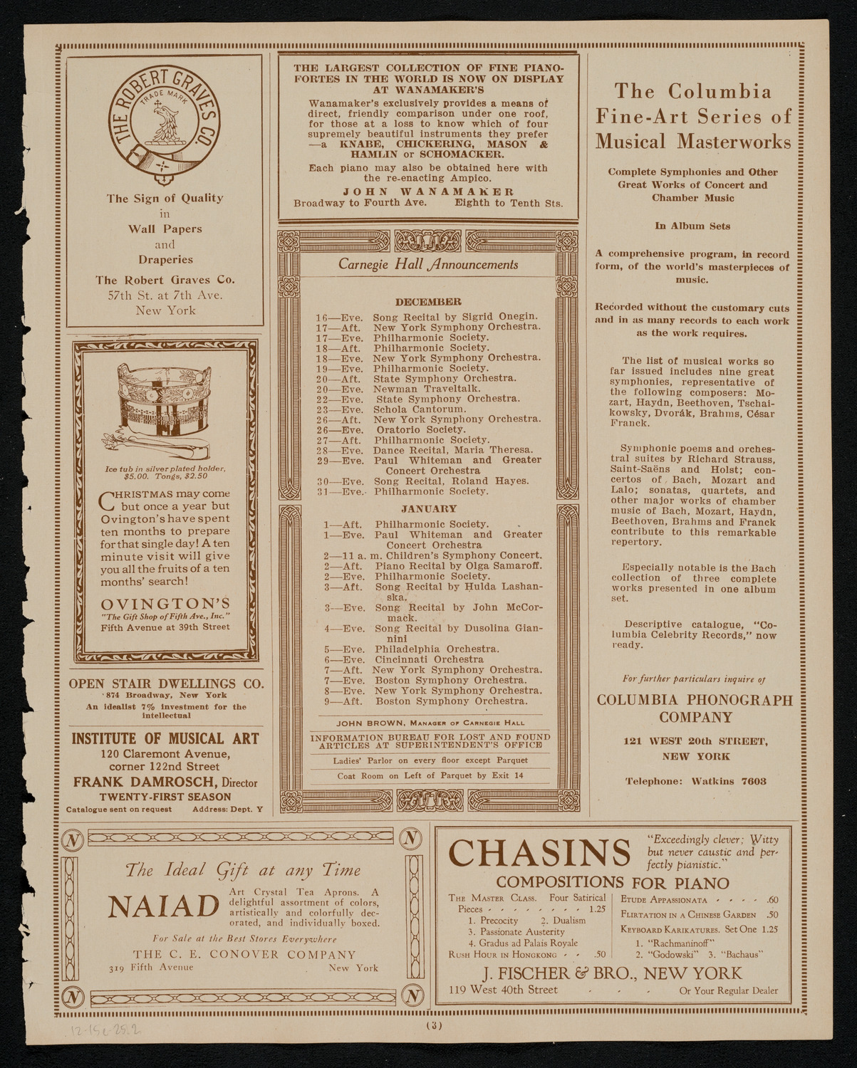 Philadelphia Orchestra, December 15, 1925, program page 3