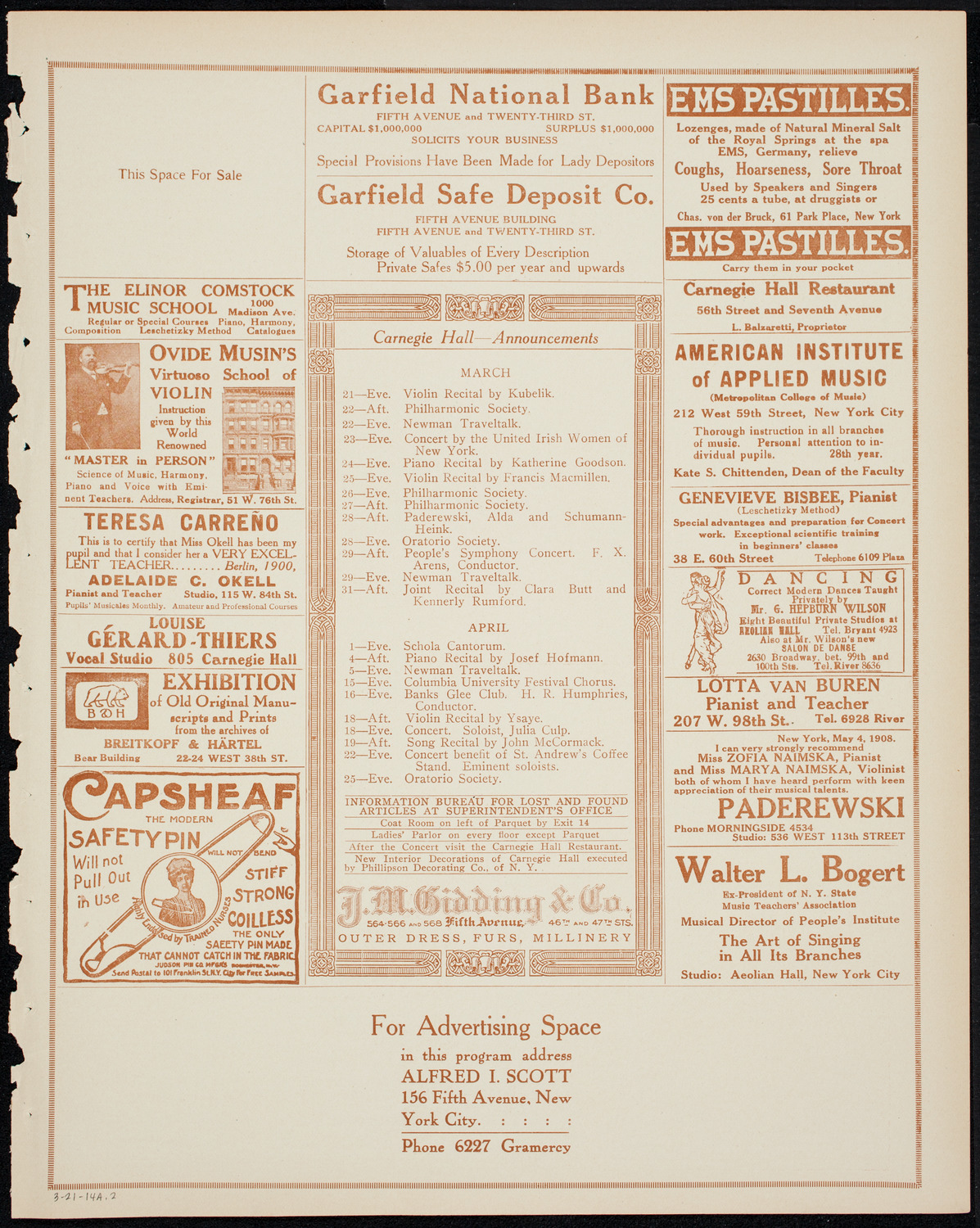 Boston Symphony Orchestra, March 21, 1914, program page 3