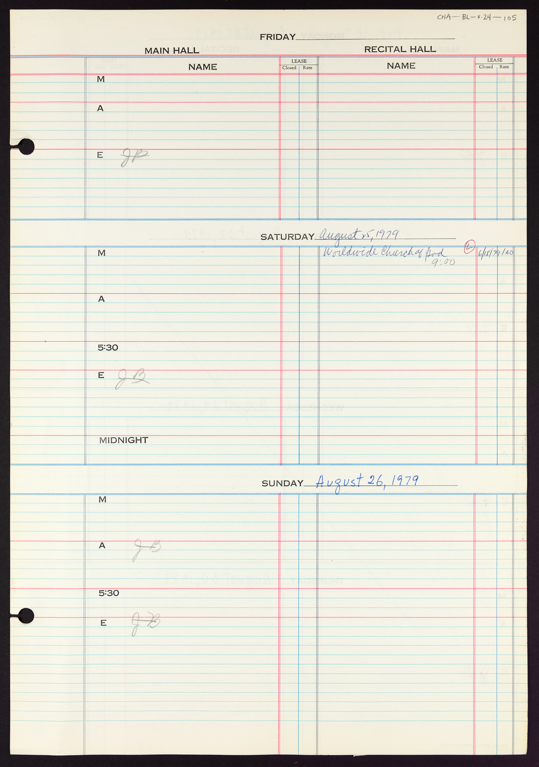 Carnegie Hall Booking Ledger, volume 24, page 105