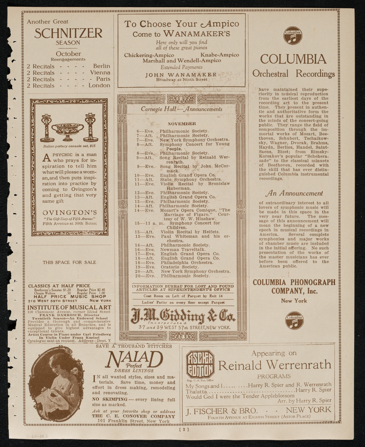 New York Symphony Orchestra, November 6, 1924, program page 3