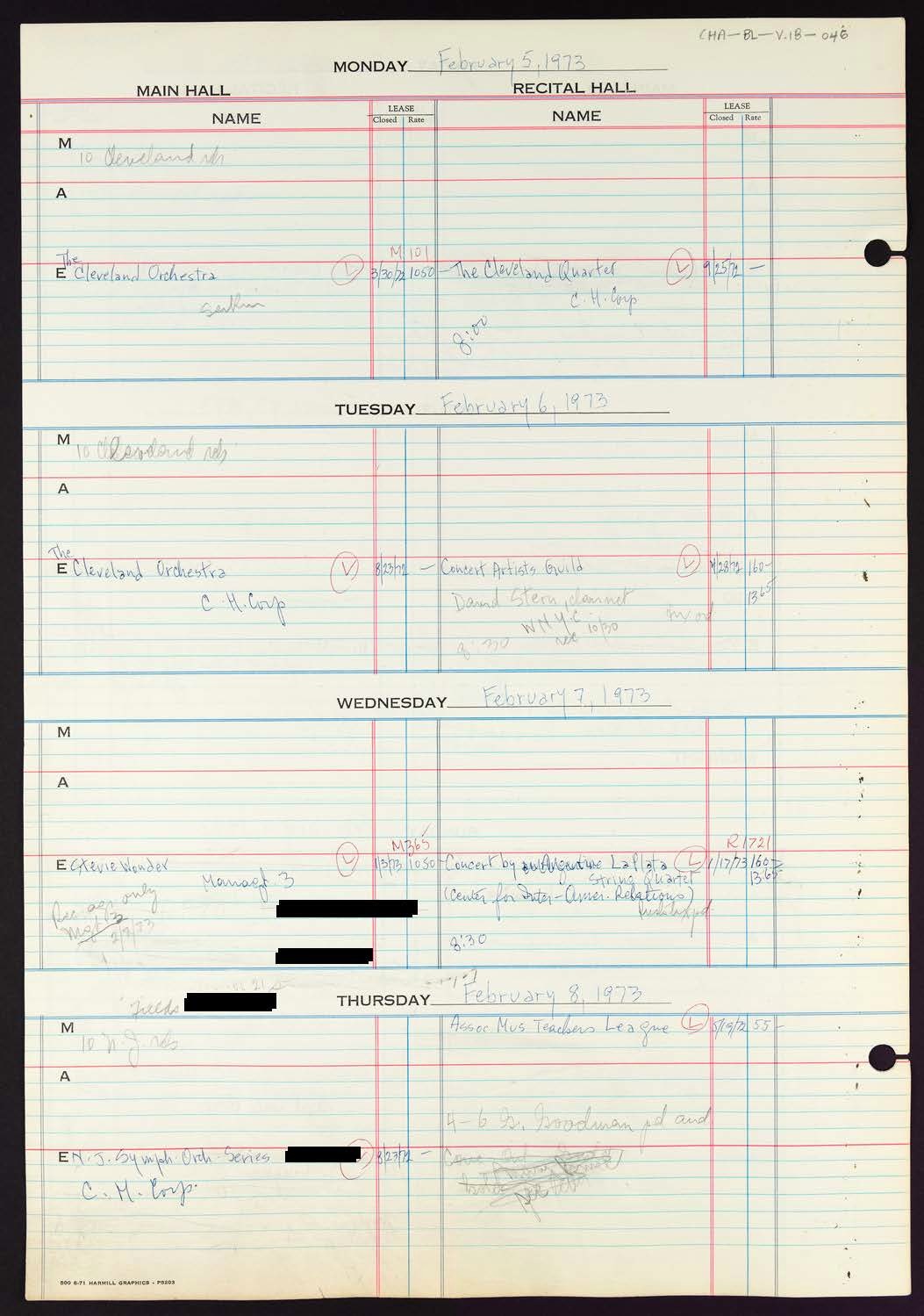 Carnegie Hall Booking Ledger, volume 18, page 46