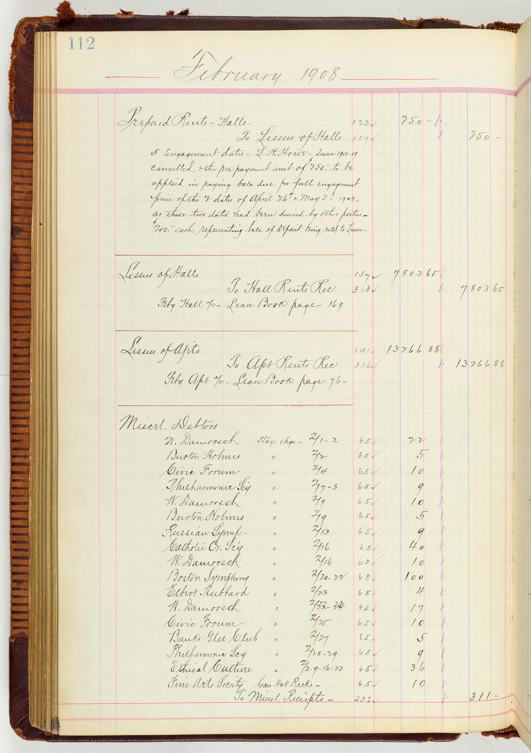 Music Hall Accounting Ledger Journal, volume 7, page 112