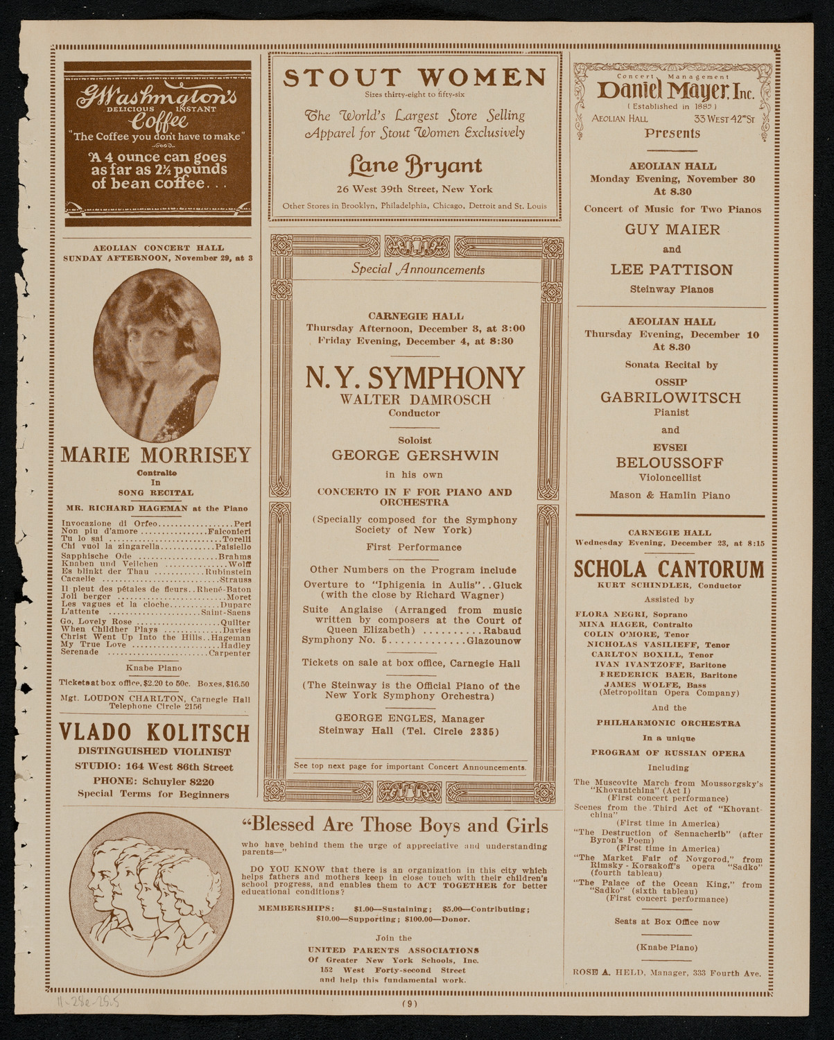 New York Philharmonic, November 28, 1925, program page 9