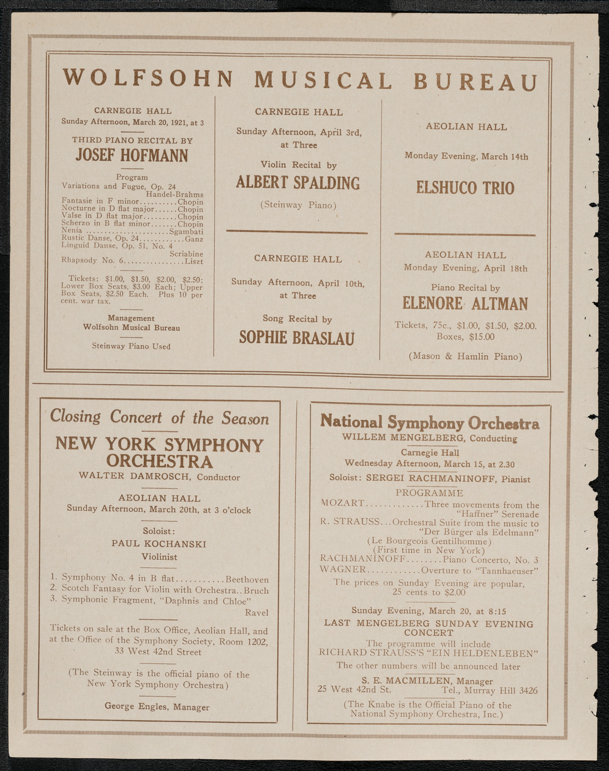 National Symphony Orchestra, March 13, 1921, program page 8