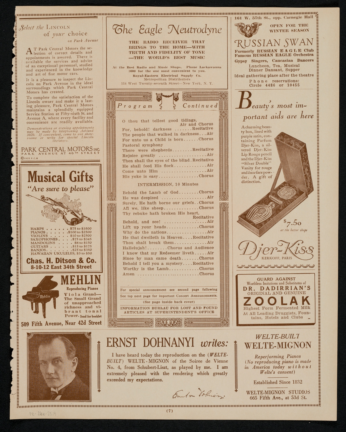 Oratorio Society of New York, December 26, 1925, program page 7