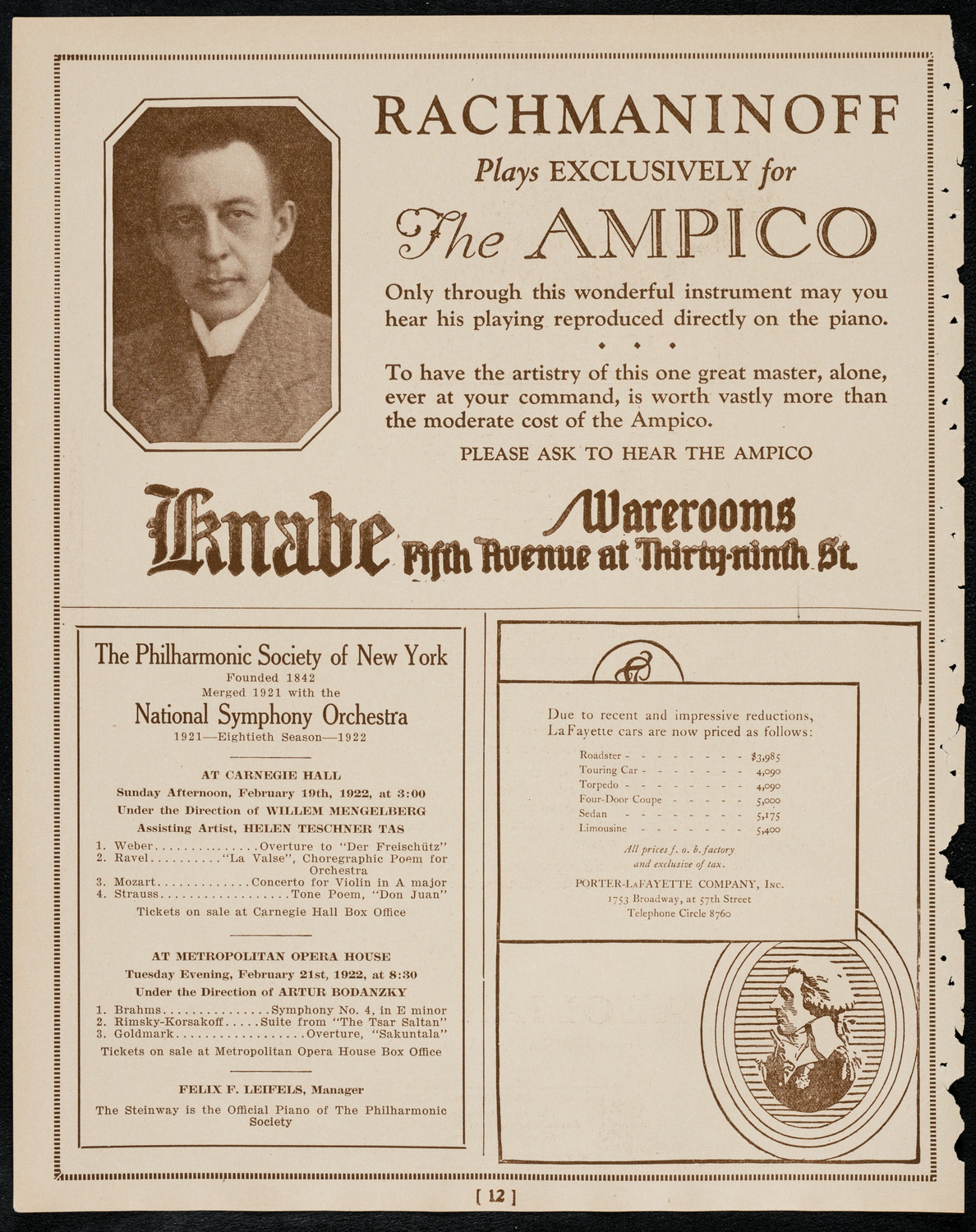 New York Philharmonic, February 18, 1922, program page 12