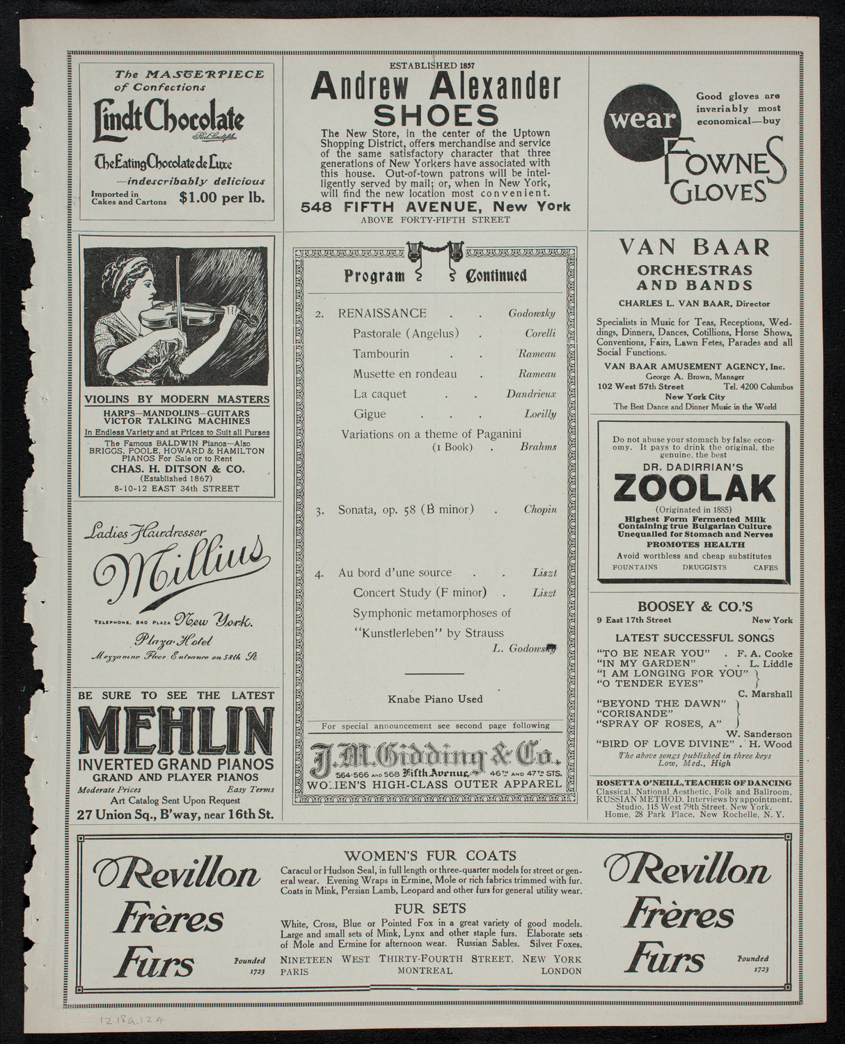 Leopold Godowsky, Piano, December 18, 1912, program page 7