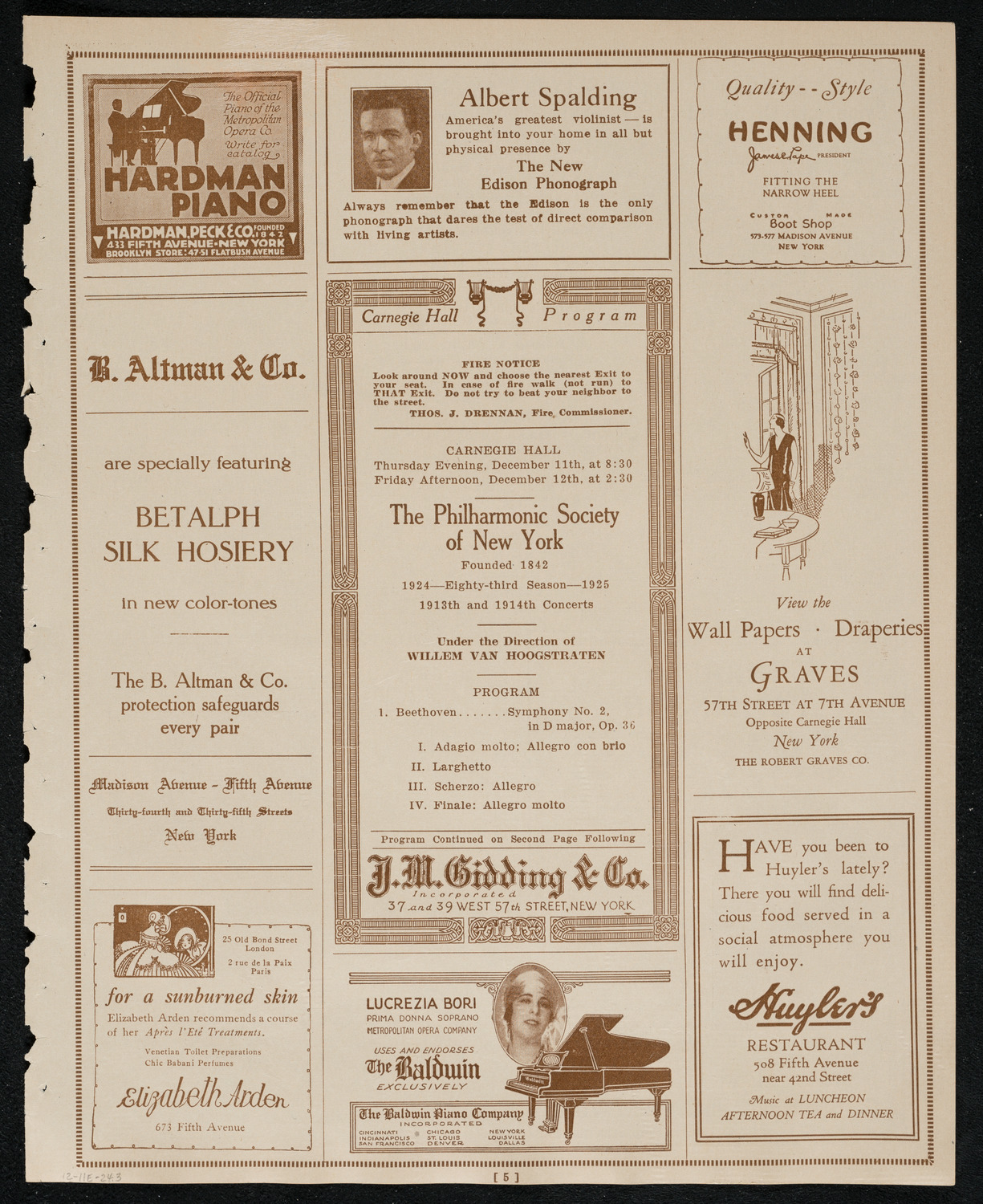 New York Philharmonic, December 11, 1924, program page 5