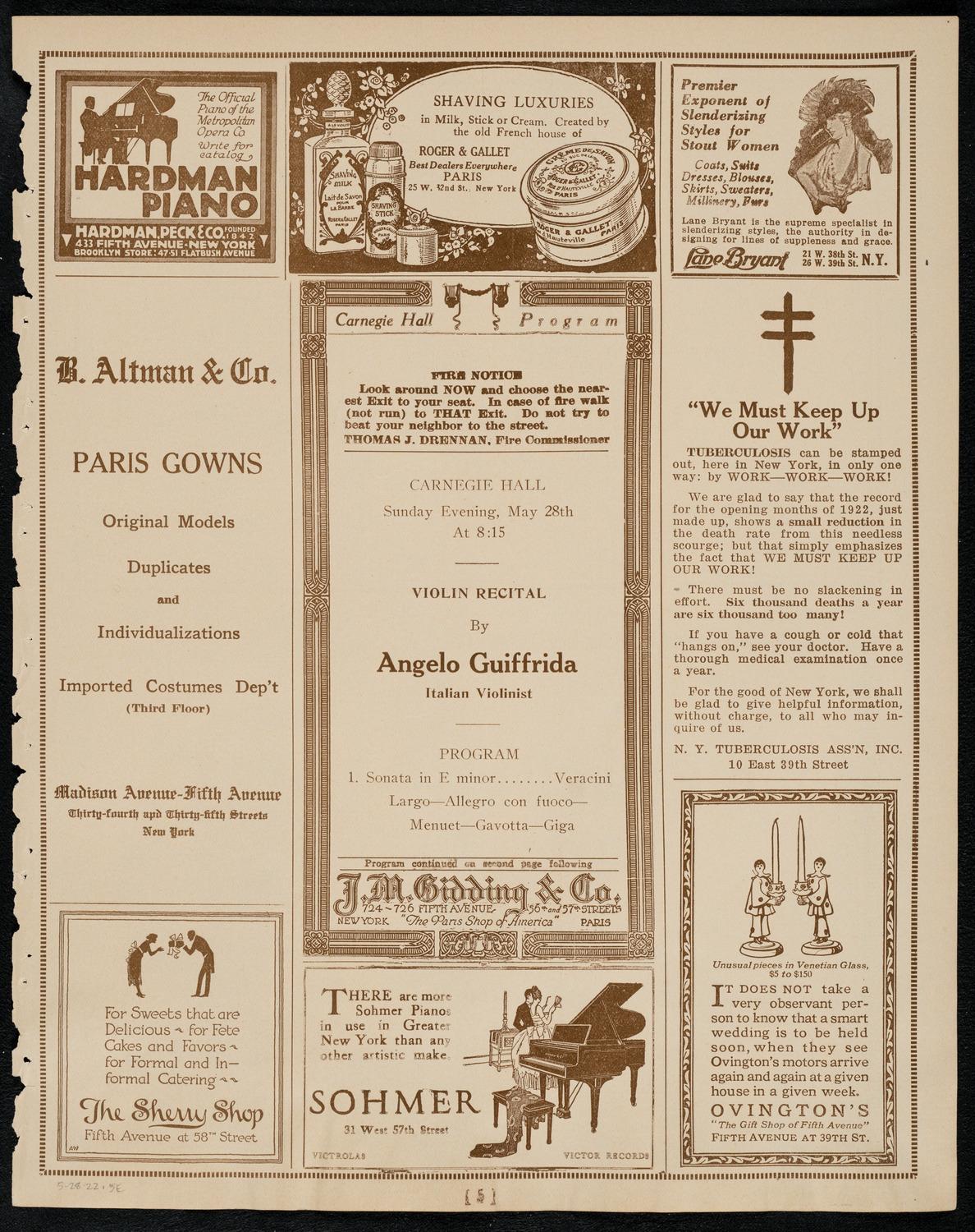 Angelo Guiffrida, Violin, May 28, 1922, program page 5