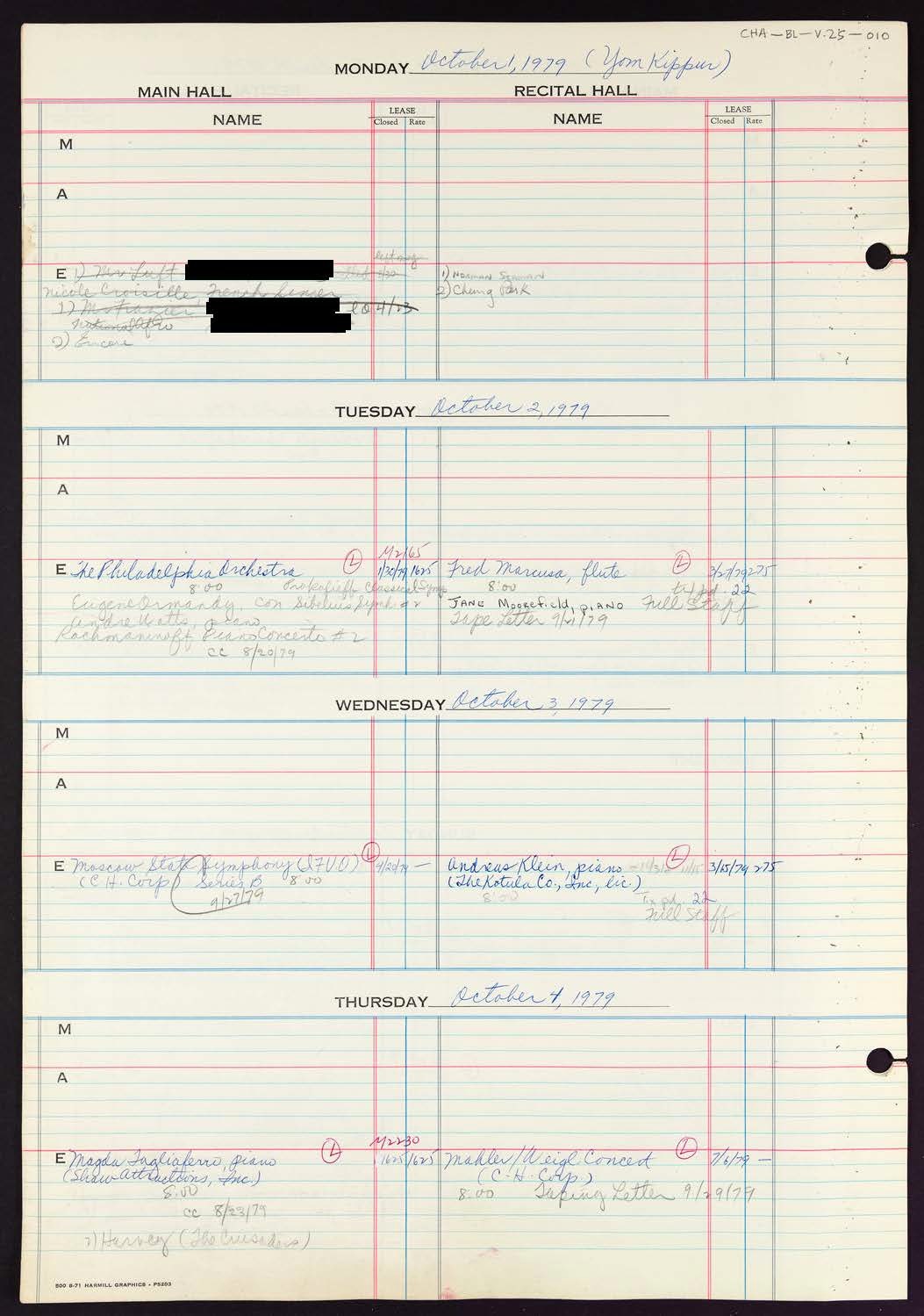 Carnegie Hall Booking Ledger, volume 25, page 10