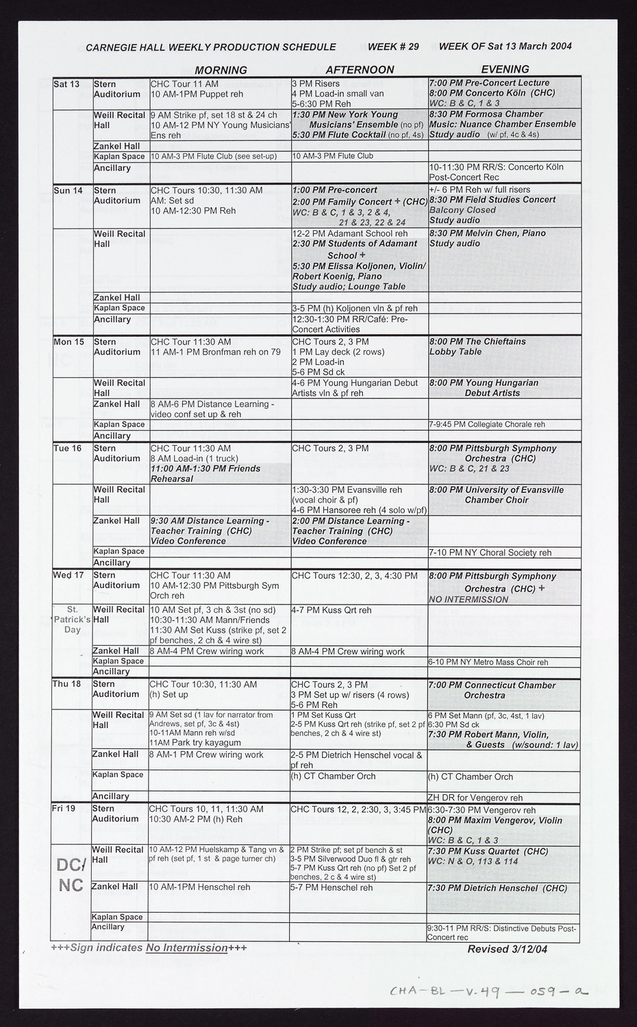 Carnegie Hall Booking Ledger, volume 49, page 59a