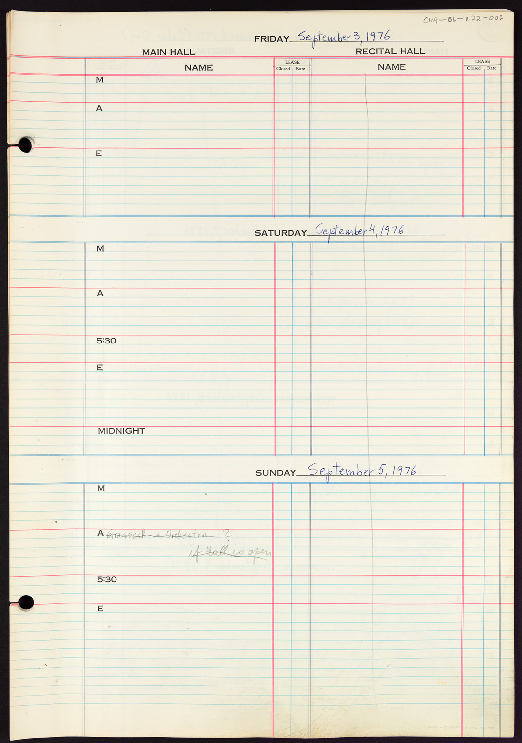 Carnegie Hall Booking Ledger, volume 22, page 3