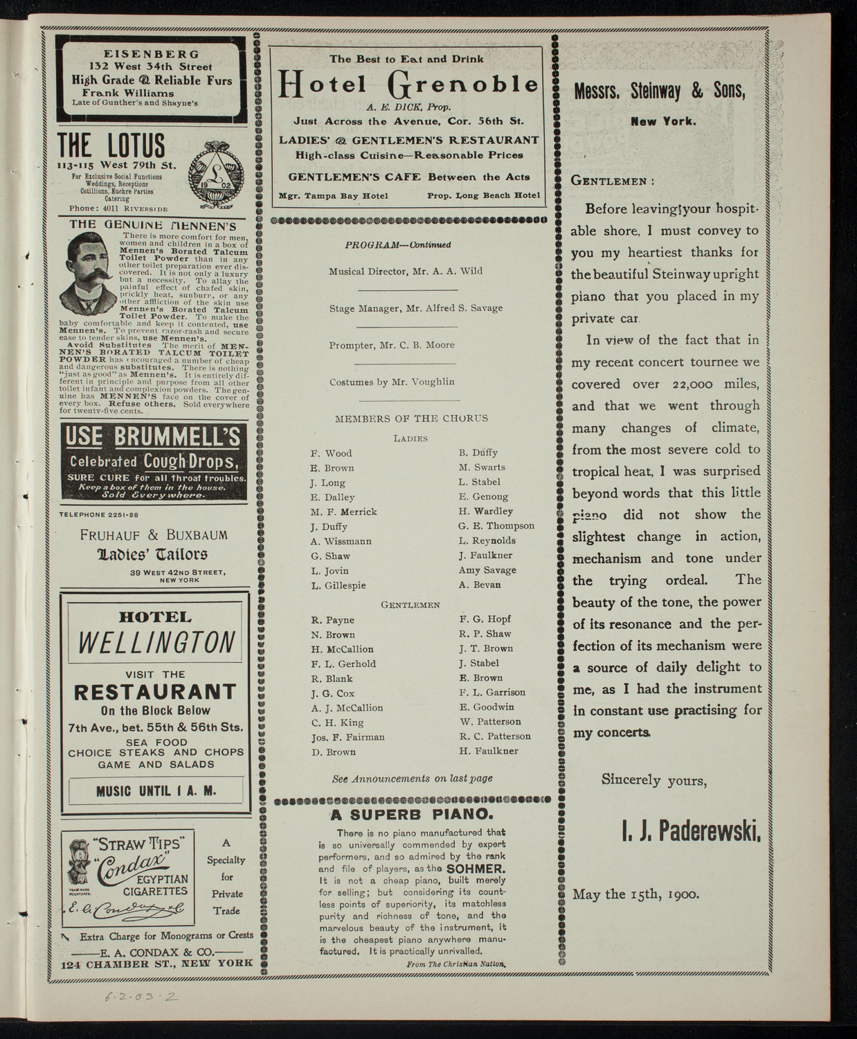 Opera Presentation by Church of the Holy Apostles, June 2, 1903, program page 3