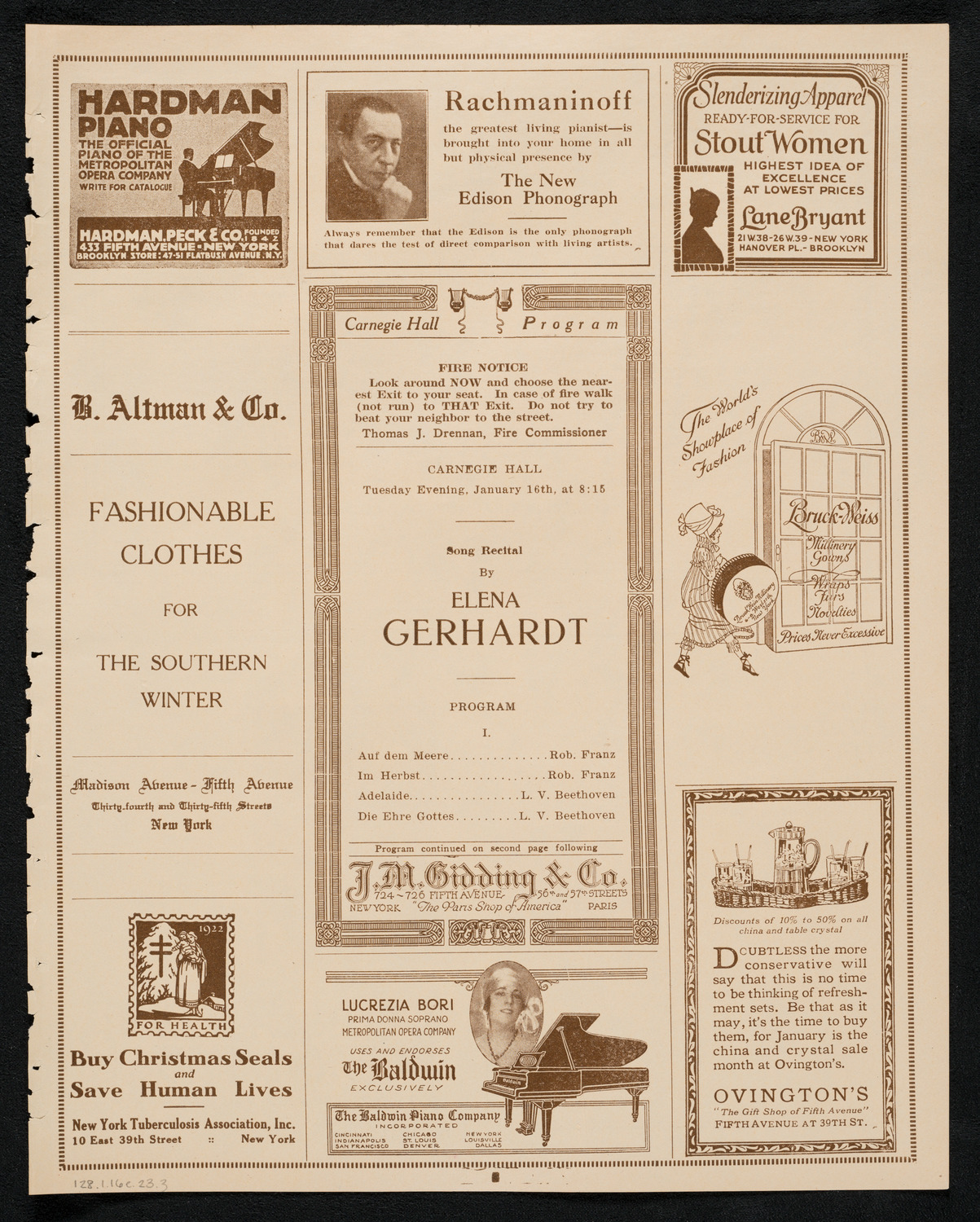 Elena Gerhardt, Soprano, January 16, 1923, program page 5