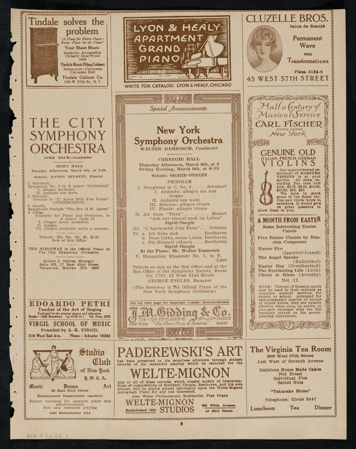 Jewish Ministers Cantors Association of America, March 4, 1923, program page 9