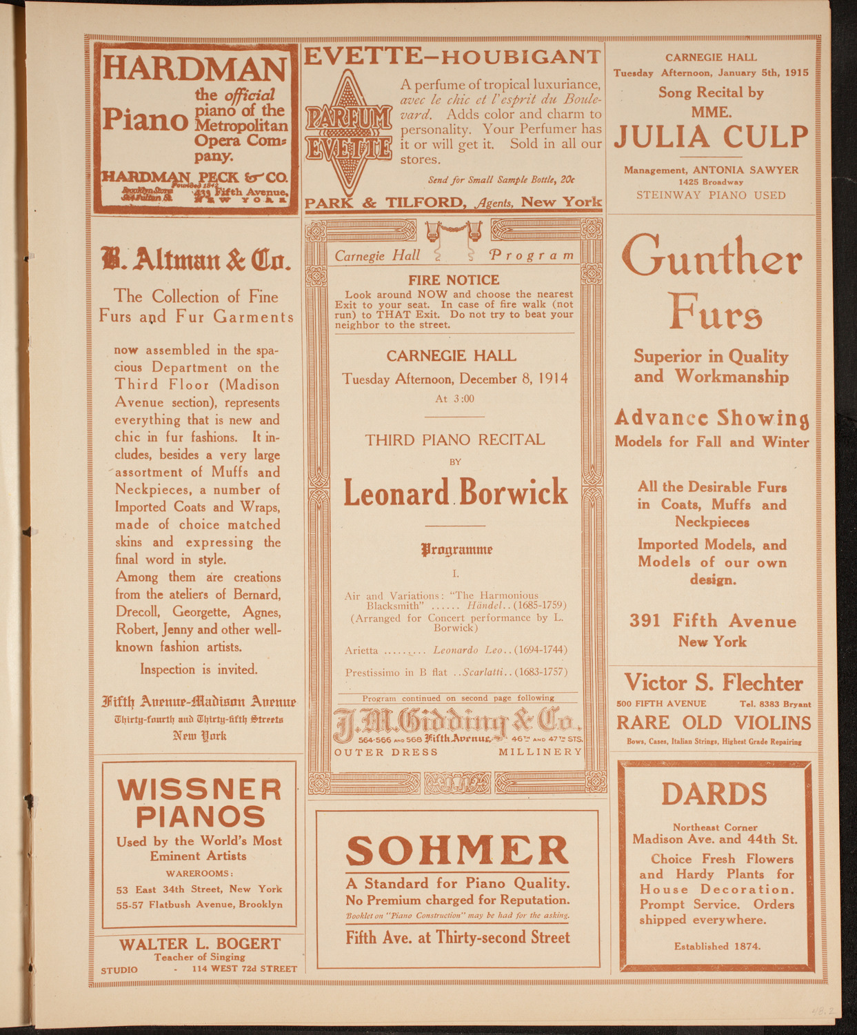 Leonard Borwick, Piano, December 8, 1914, program page 5