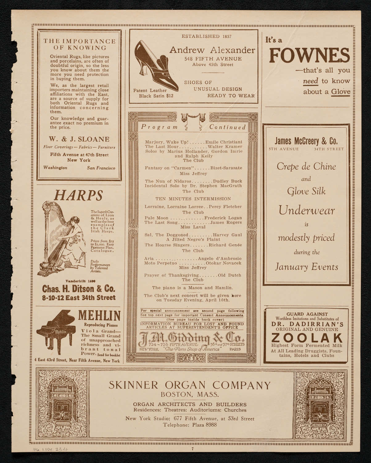 New York Banks' Glee Club, January 10, 1923, program page 7