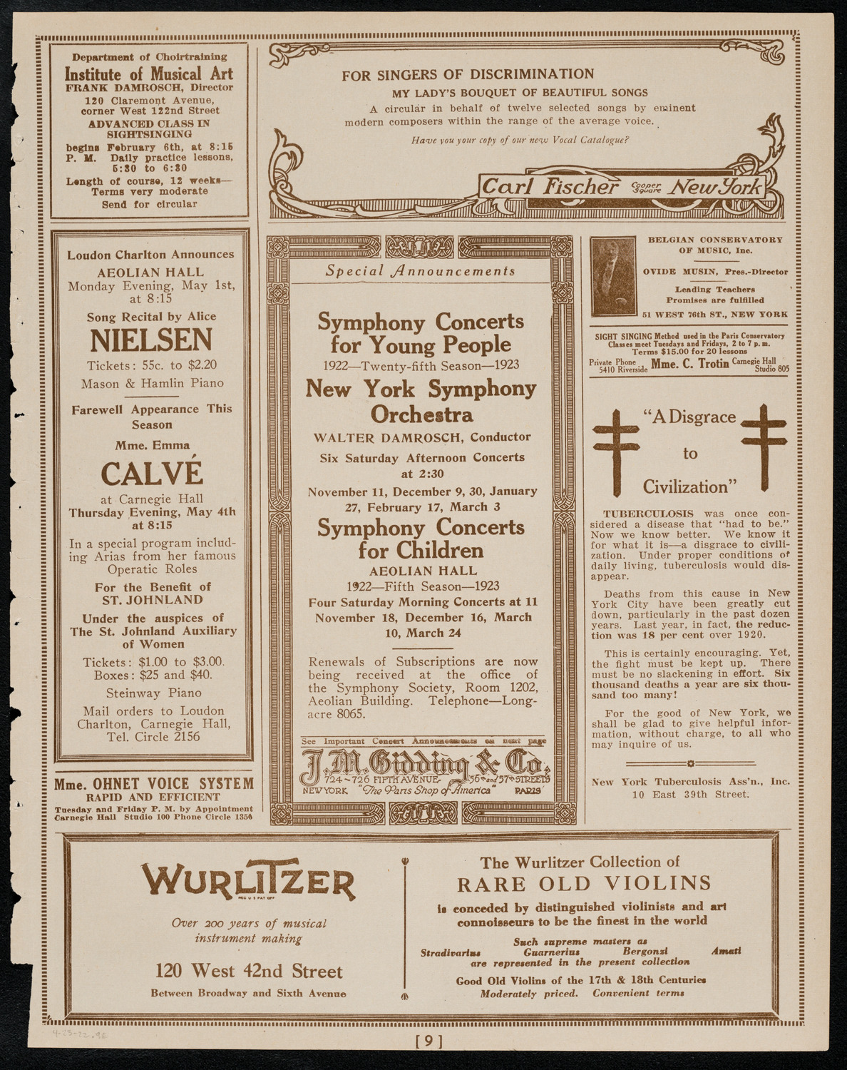 Fritz Kreisler, Violin, April 23, 1922, program page 9