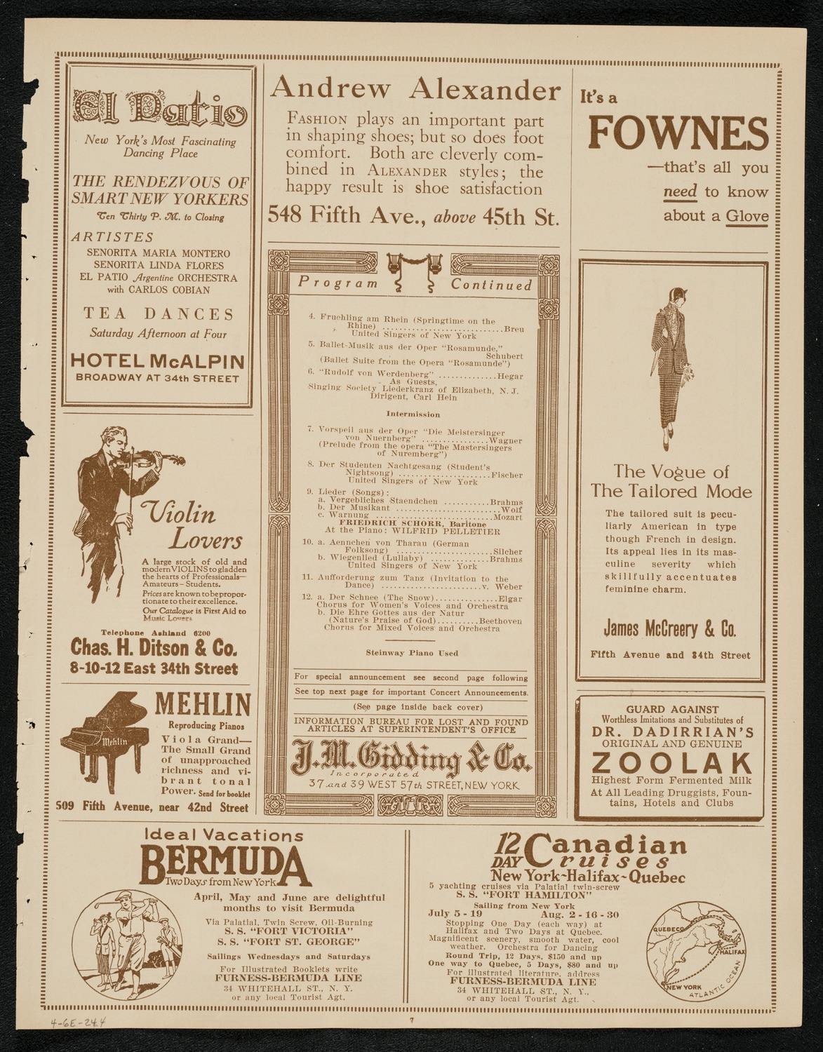 United Singers of New York, April 6, 1924, program page 7