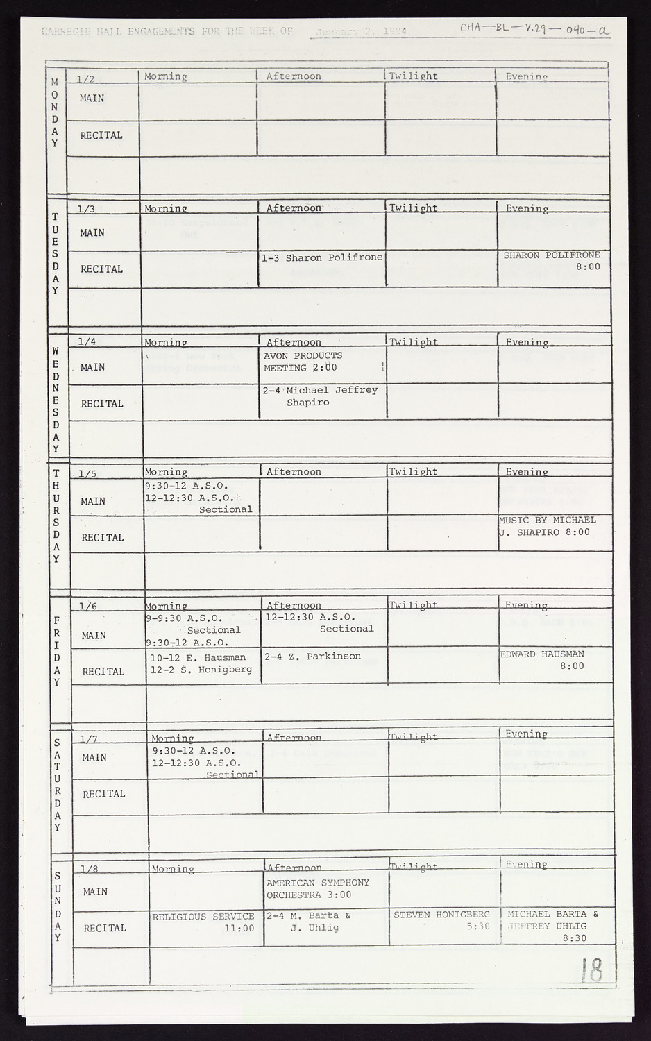 Carnegie Hall Booking Ledger, volume 29, page 40a