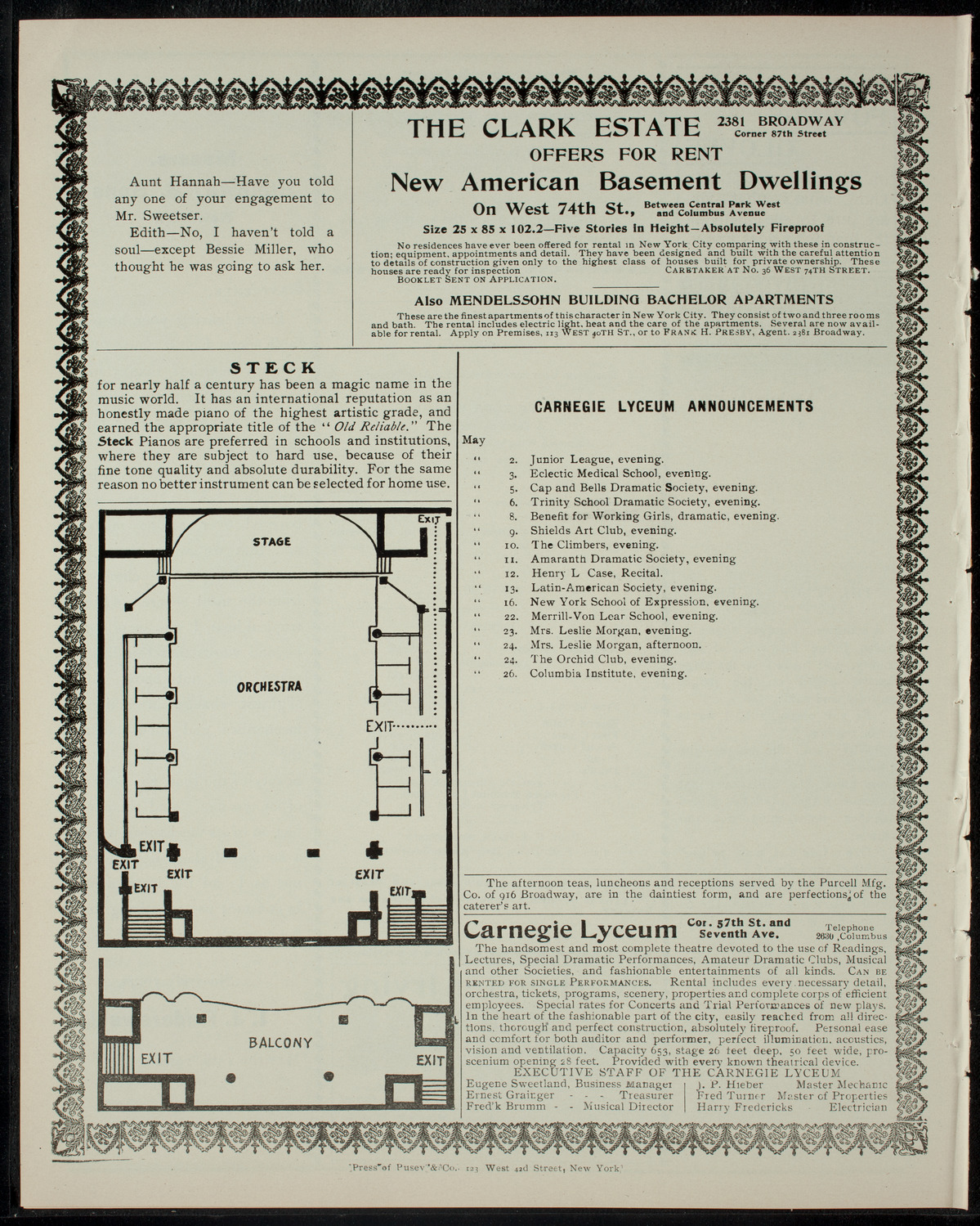 Fordham University Musical and Drama Clubs, May 1, 1905, program page 4