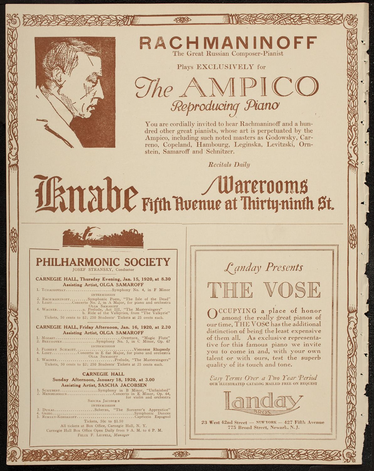 Fritz Kreisler, Violin, January 14, 1920, program page 12