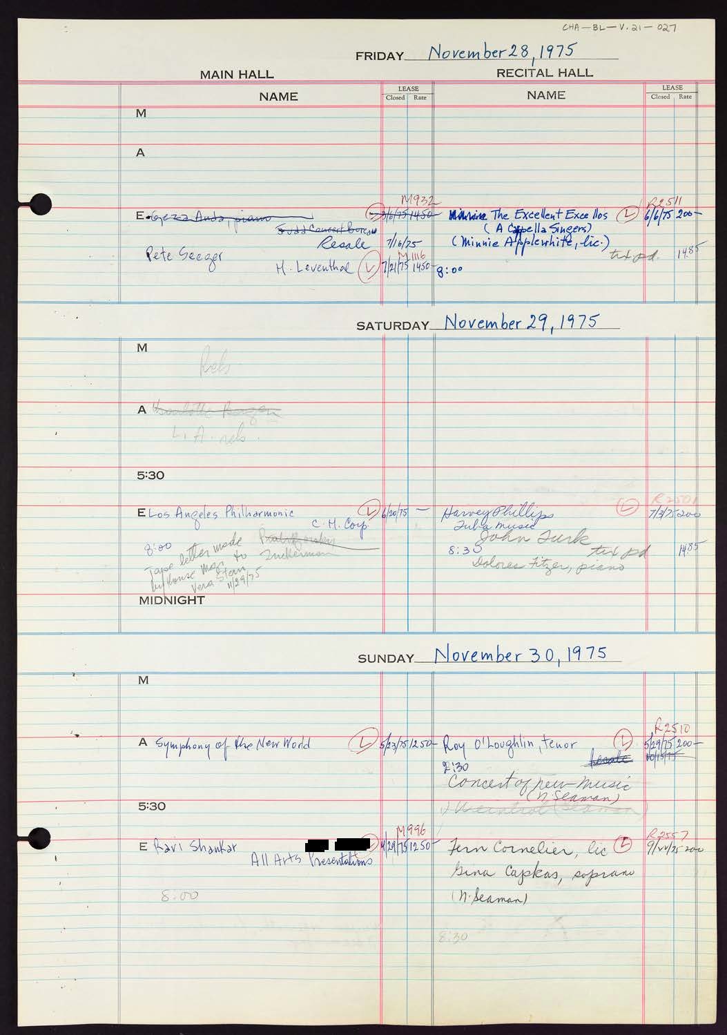 Carnegie Hall Booking Ledger, volume 21, page 27