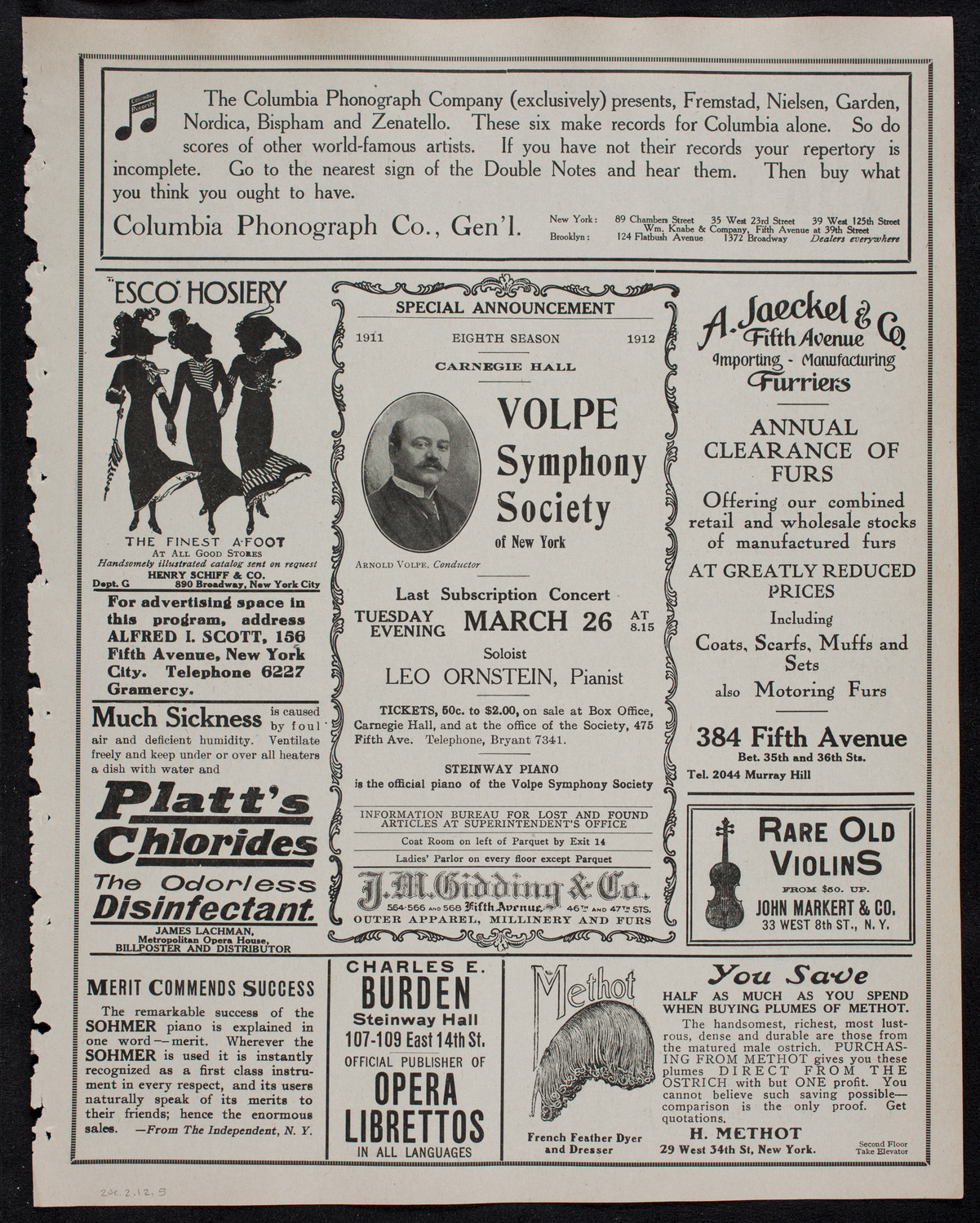 Volpe Symphony Society of New York, February 20, 1912, program page 9