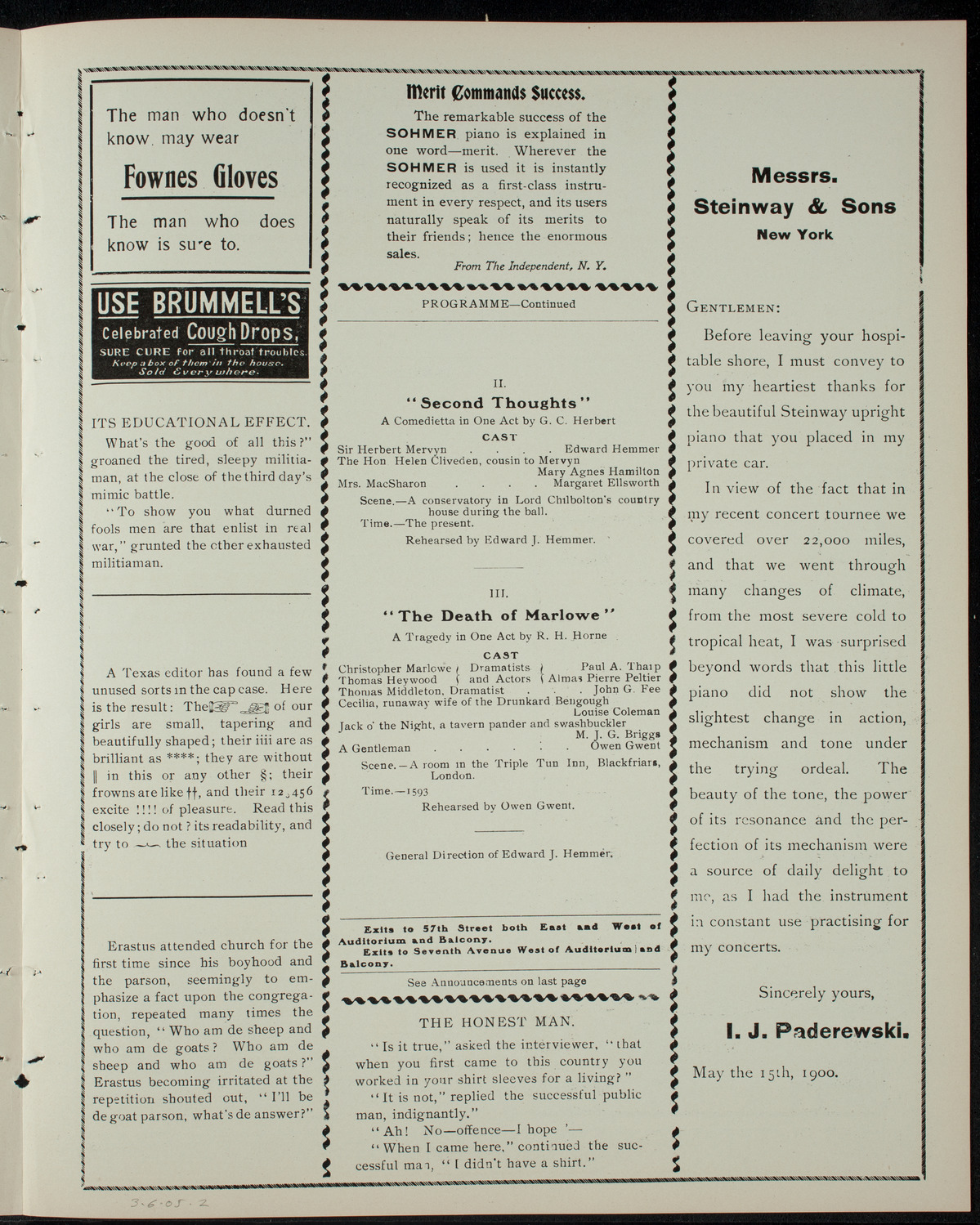 American Academy of Dramatic Arts, March 6, 1905, program page 3