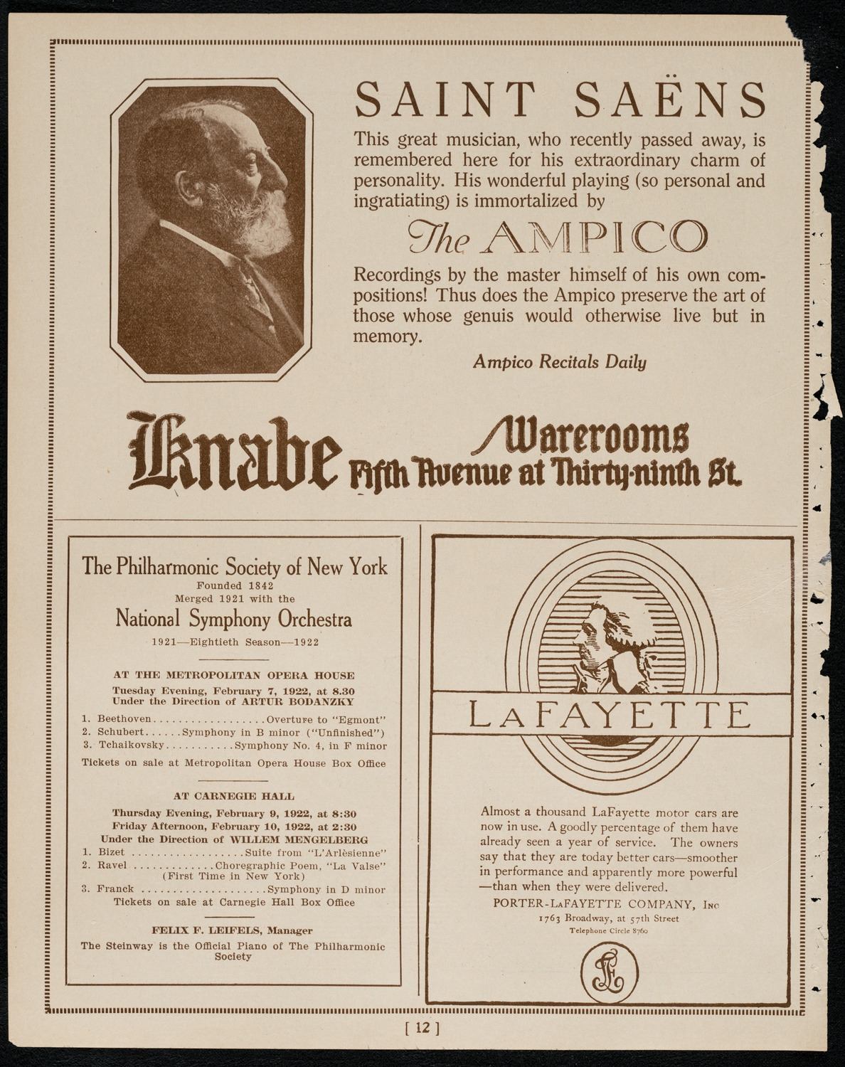 New York Philharmonic, February 3, 1922, program page 12