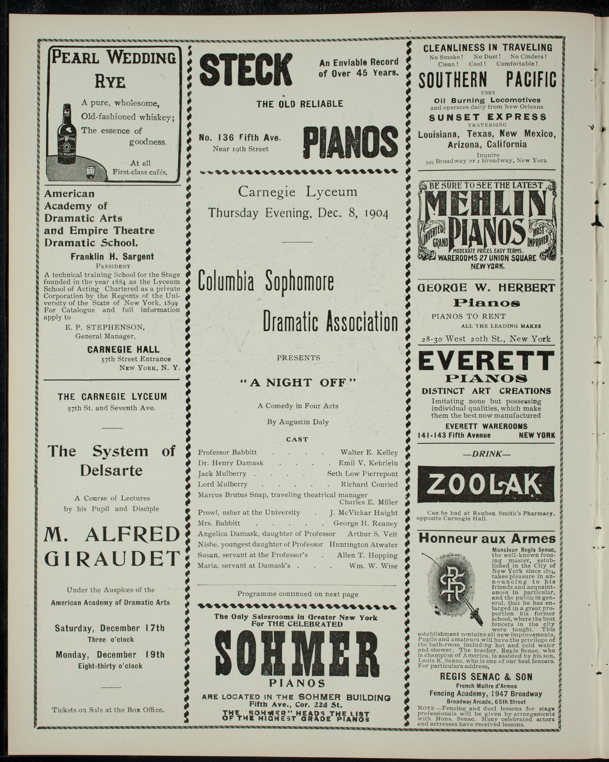 Columbia Sophomore Dramatic Association, December 8, 1904, program page 2