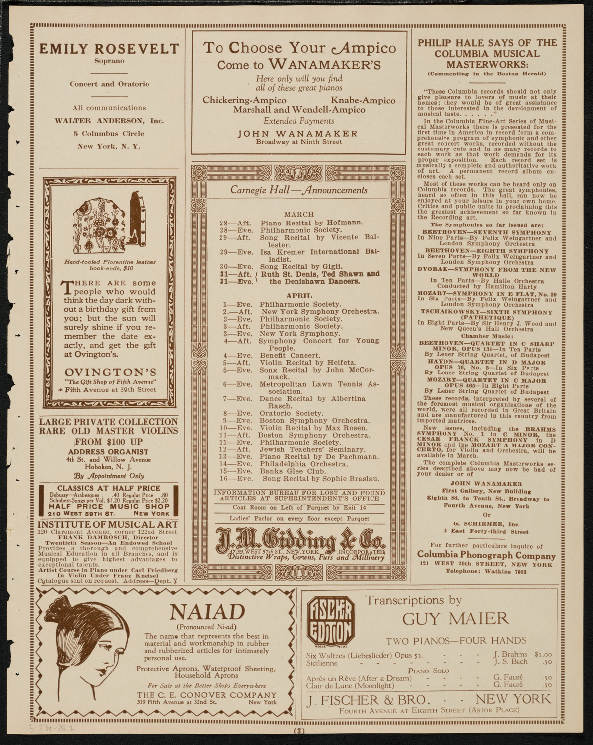 New York Symphony Orchestra, March 27, 1925, program page 3