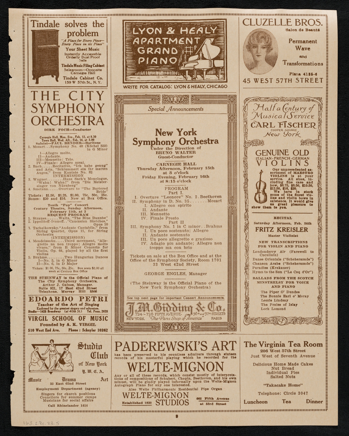 New York Philharmonic, February 8, 1923, program page 9