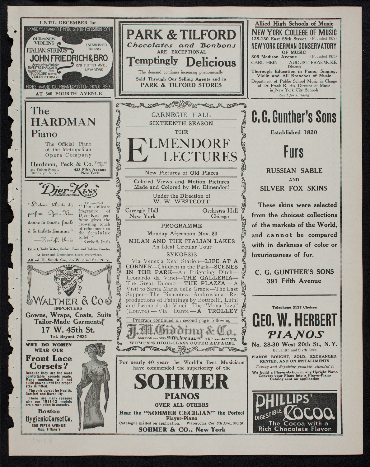 Elmendorf Lecture: Milan and the Italian Lakes, November 20, 1911, program page 5
