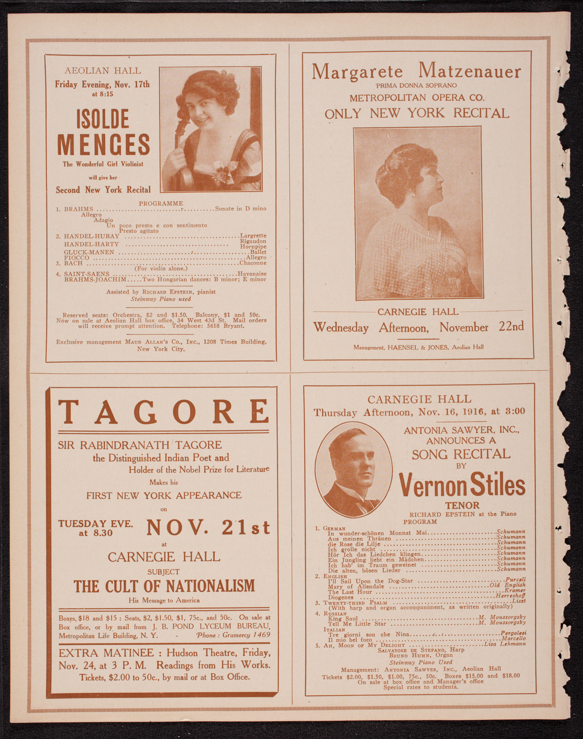 Frances Alda, Soprano, November 14, 1916, program page 10