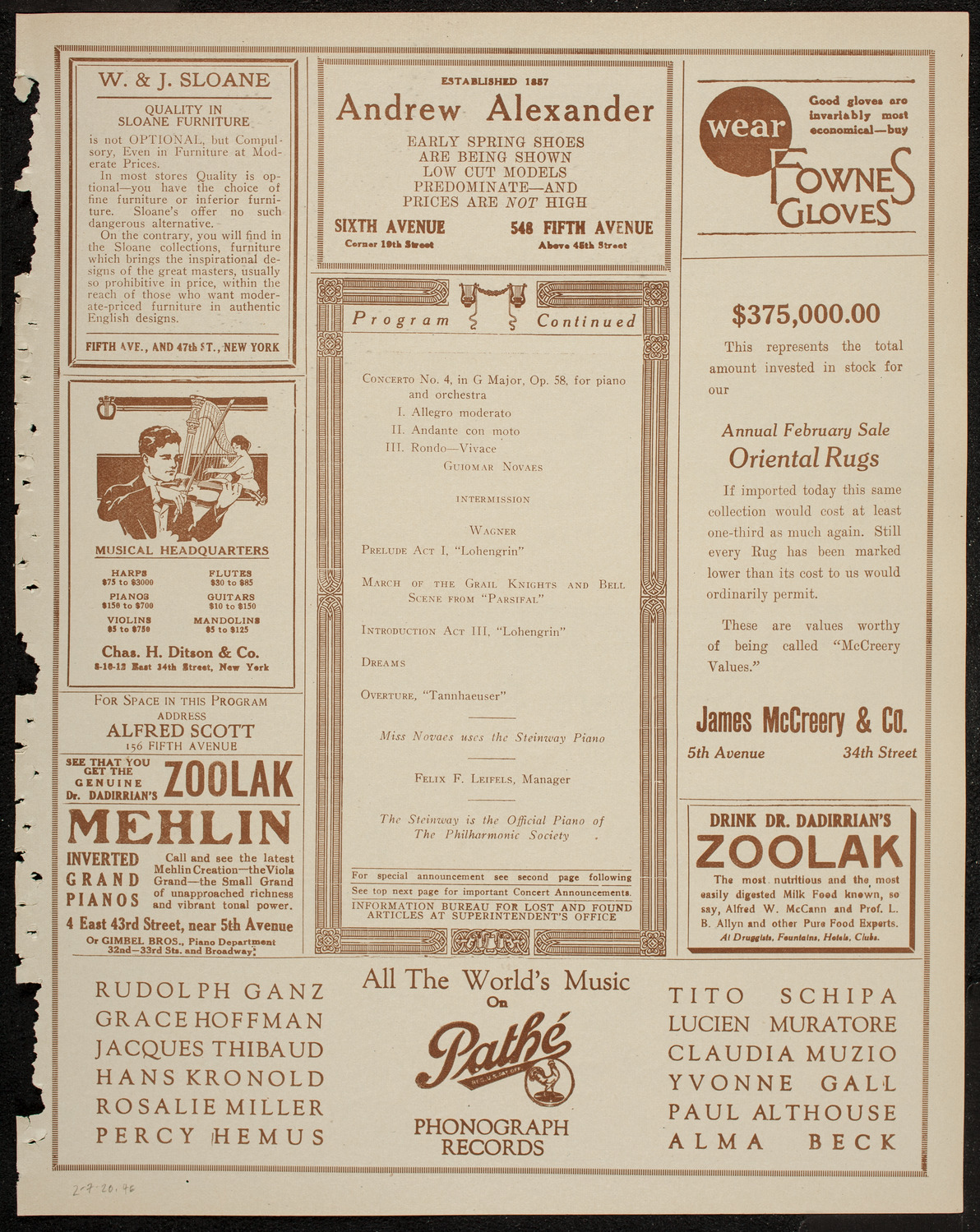 New York Philharmonic, February 7, 1920, program page 7