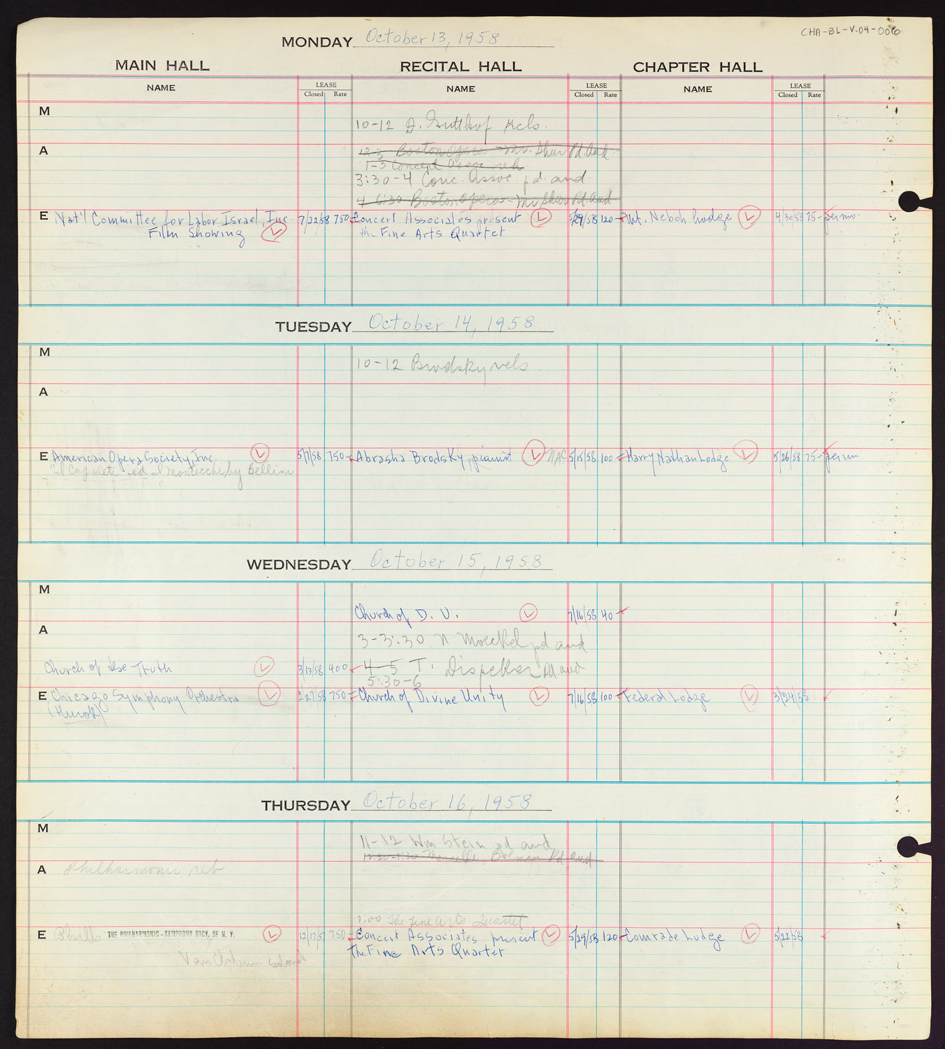 Carnegie Hall Booking Ledger, volume 4, page 6